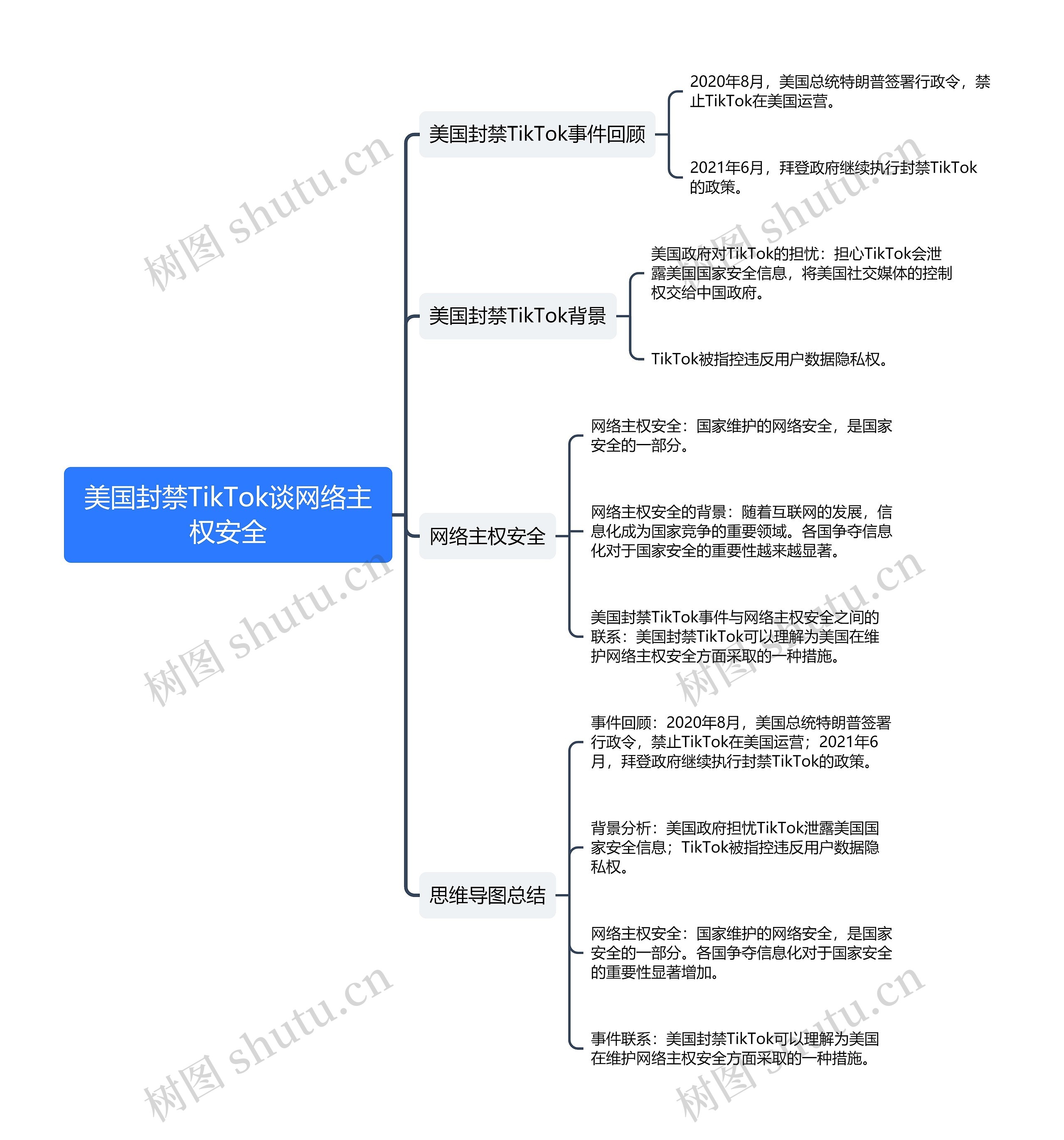 美国封禁TikTok谈网络主权安全思维导图