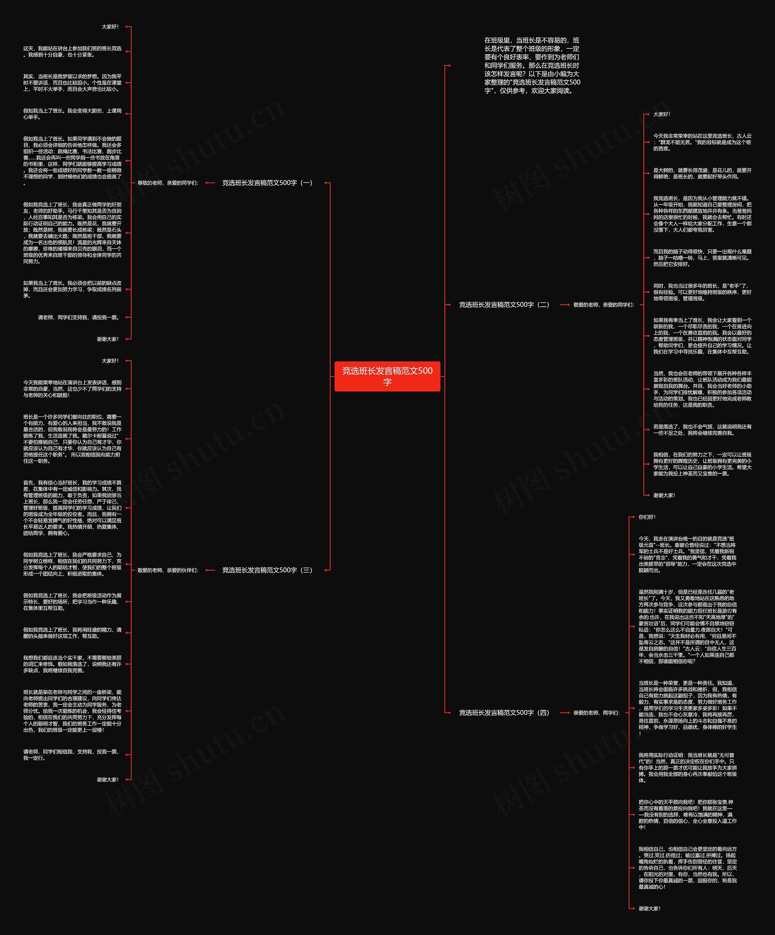 竞选班长发言稿范文500字思维导图