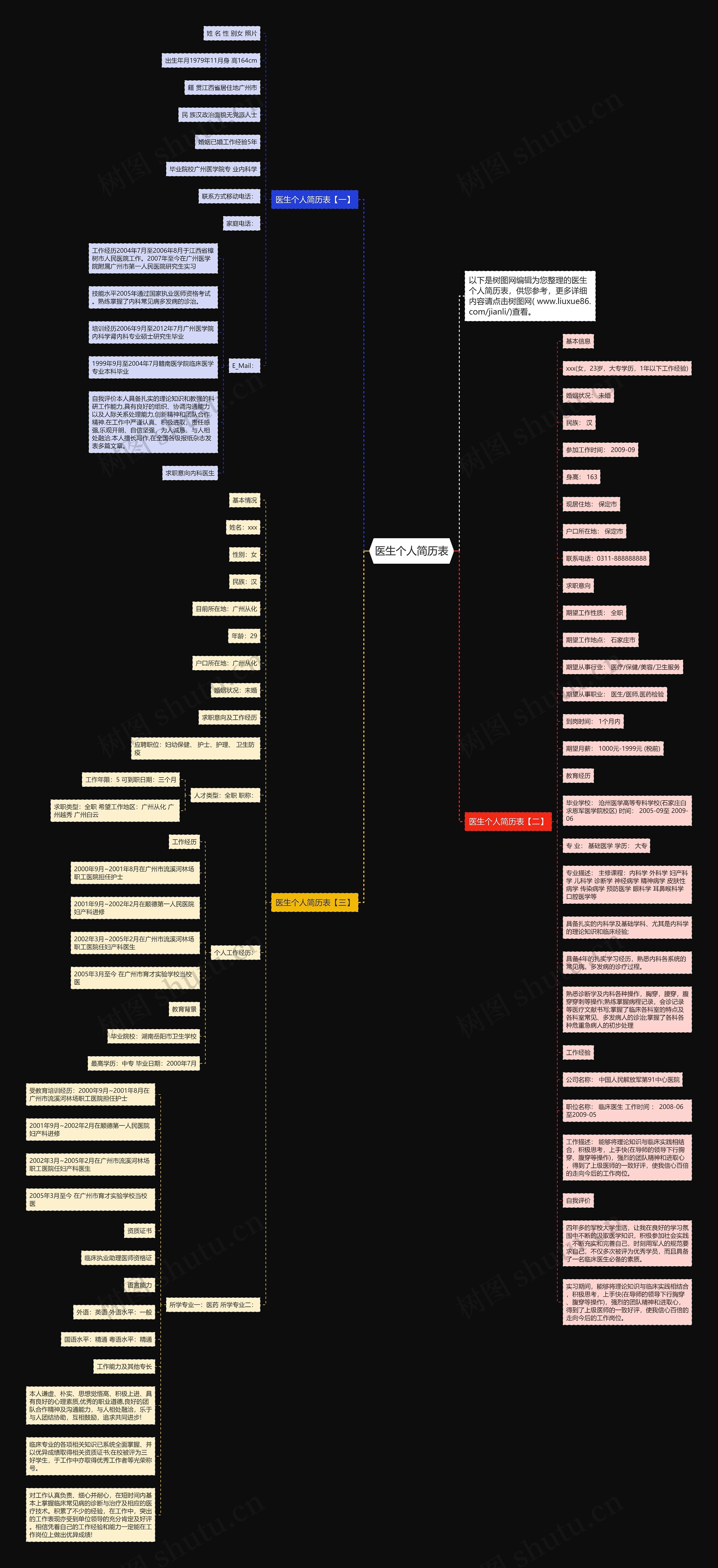 医生个人简历表思维导图