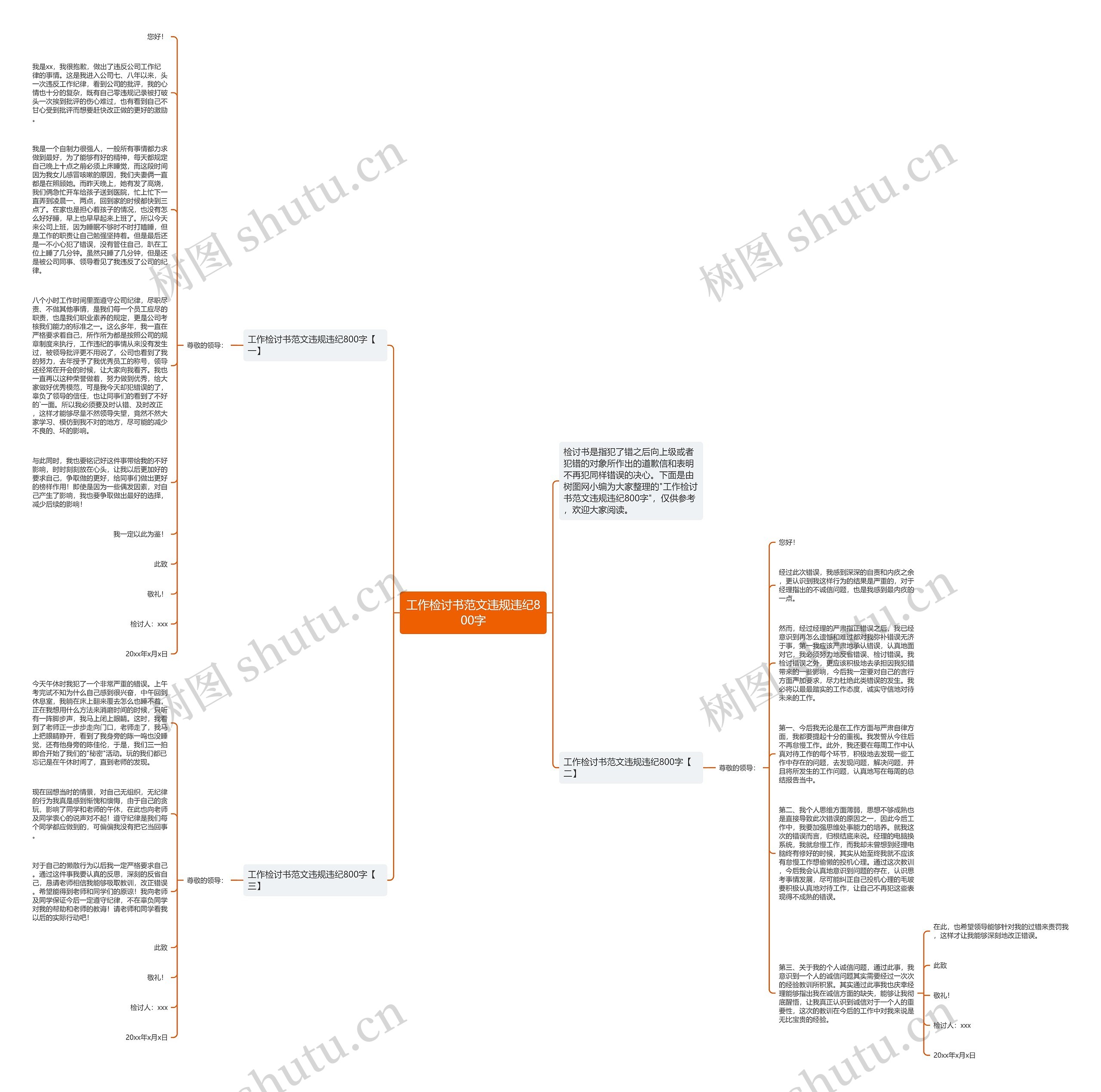 工作检讨书范文违规违纪800字思维导图