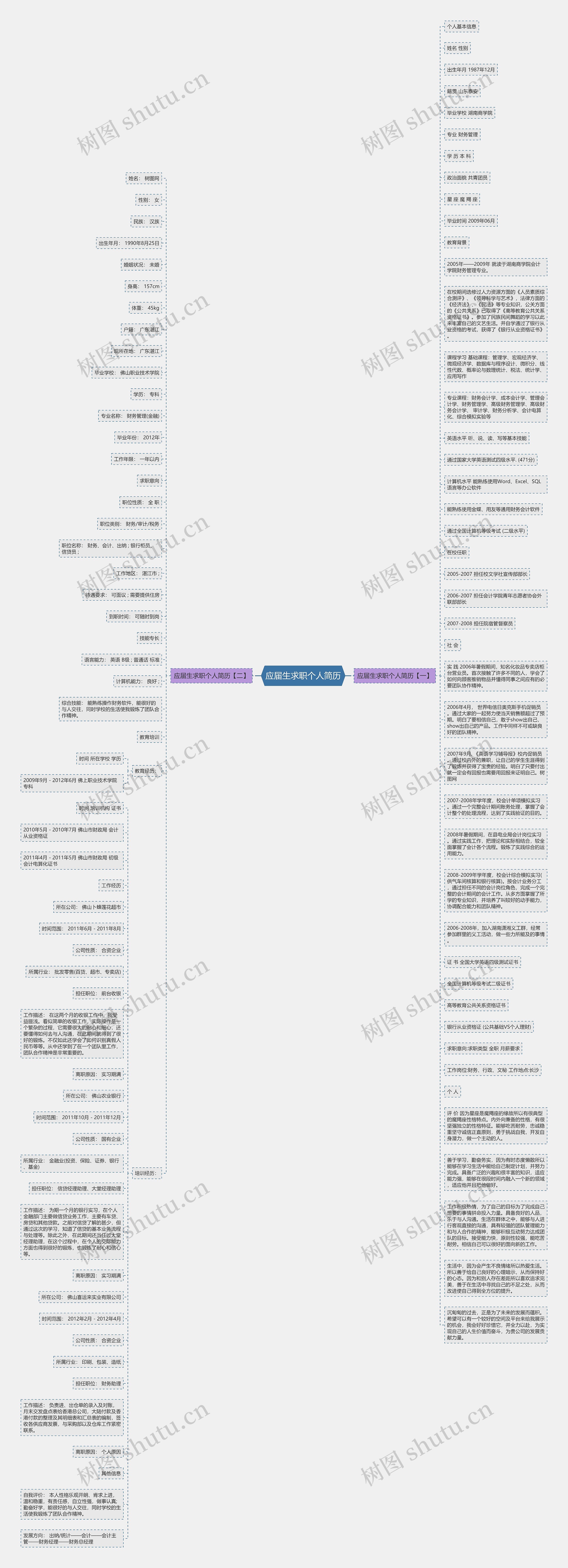 应届生求职个人简历思维导图
