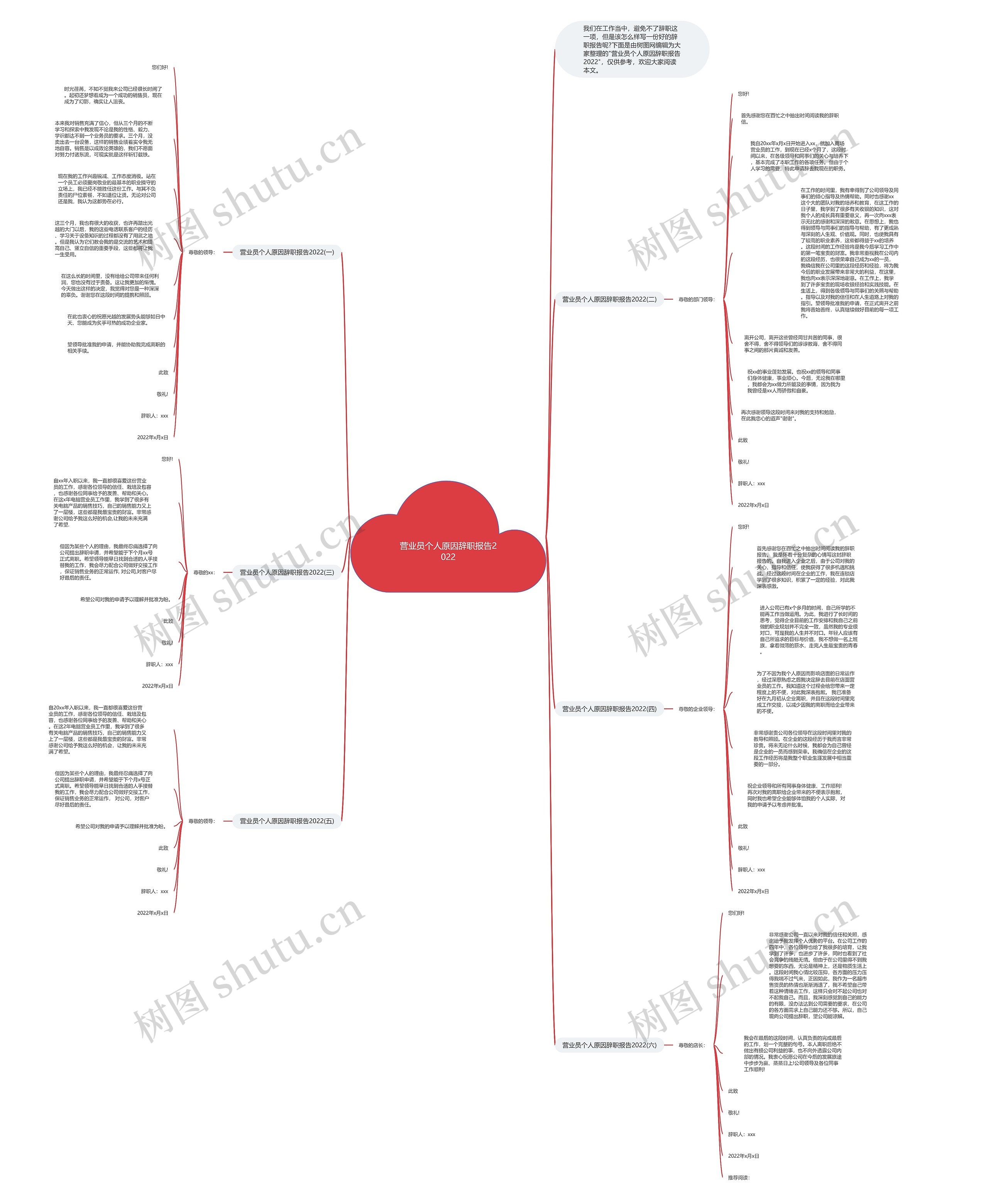 营业员个人原因辞职报告2022思维导图