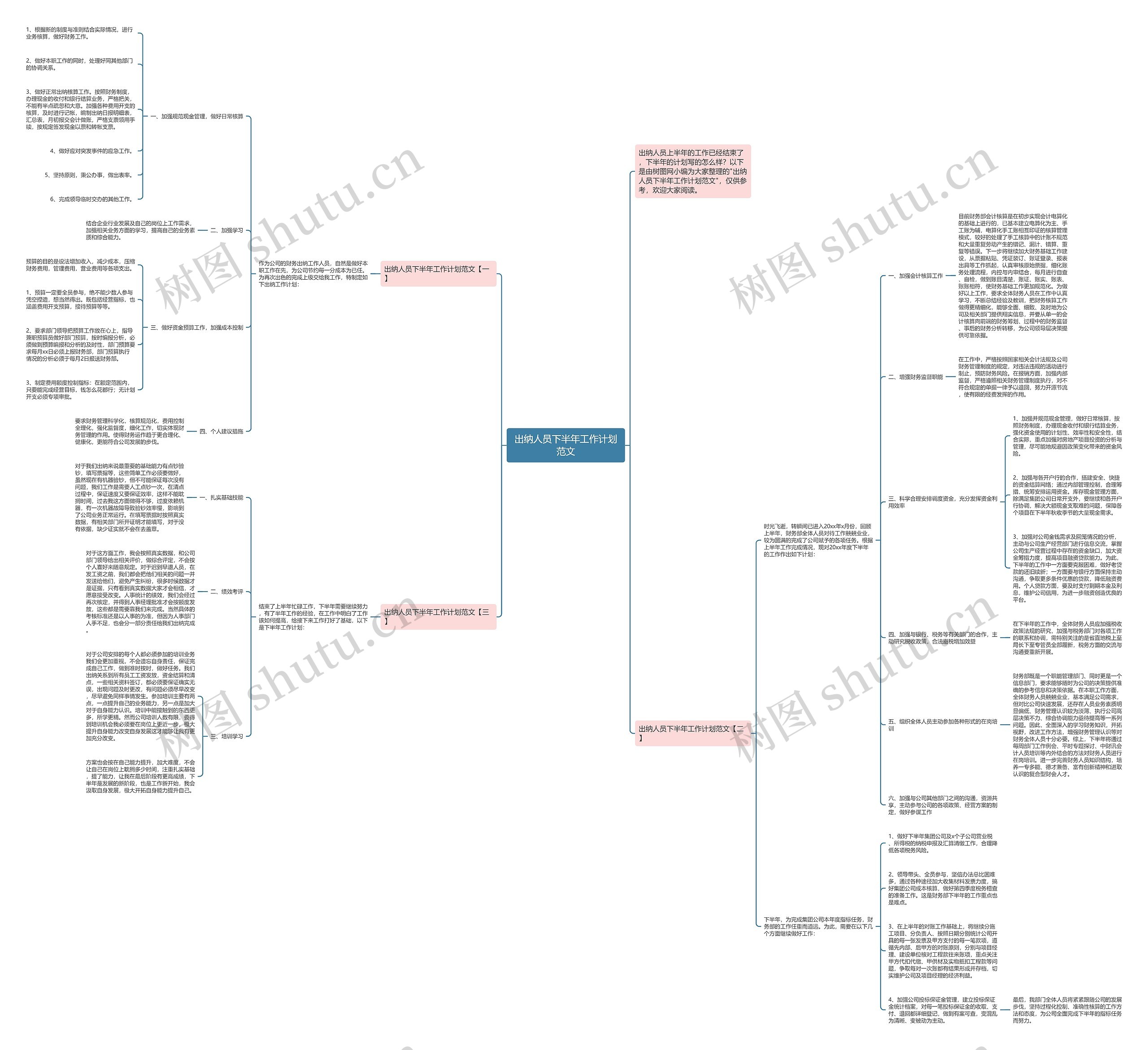 出纳人员下半年工作计划范文思维导图