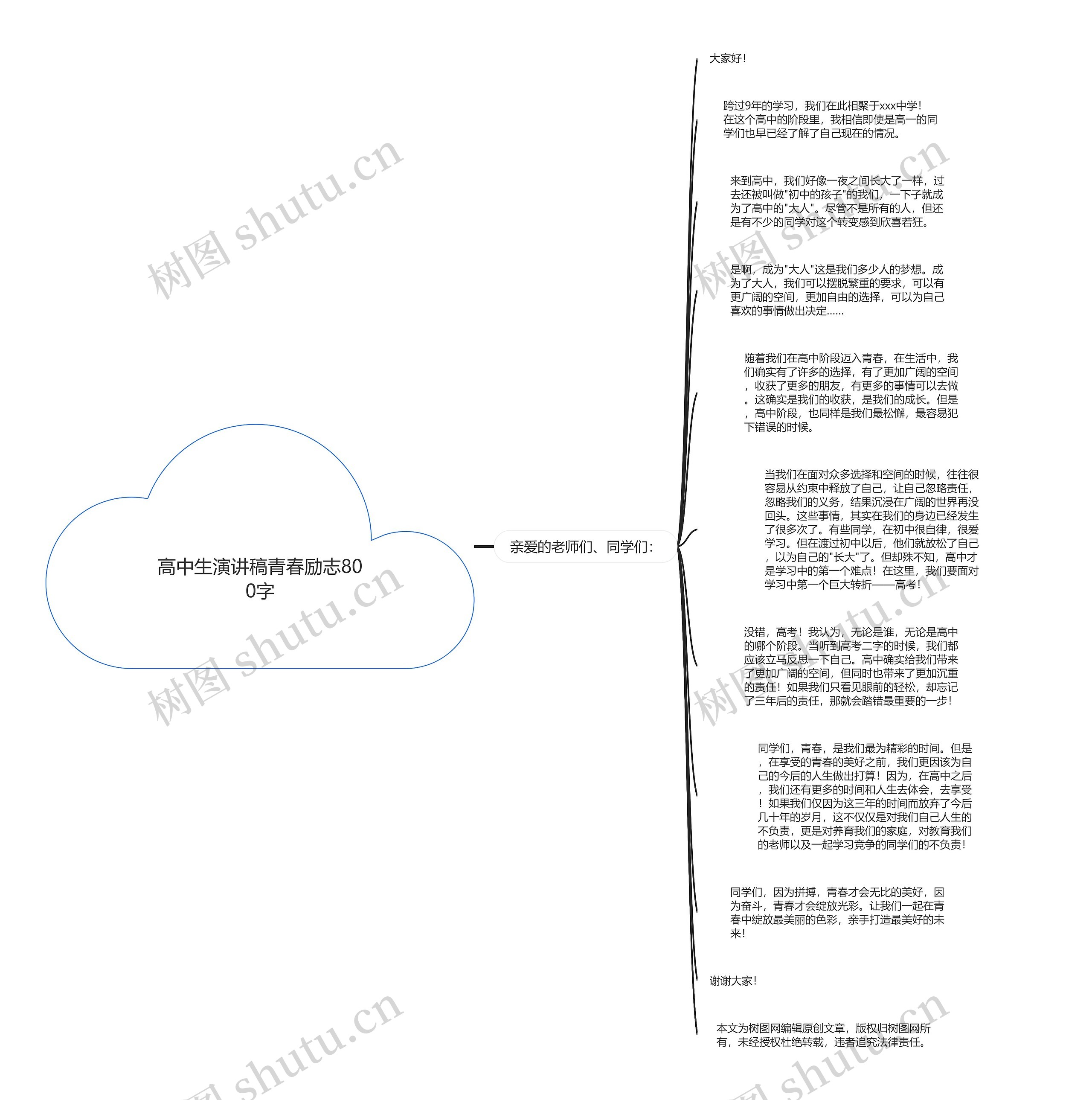 高中生演讲稿青春励志800字思维导图