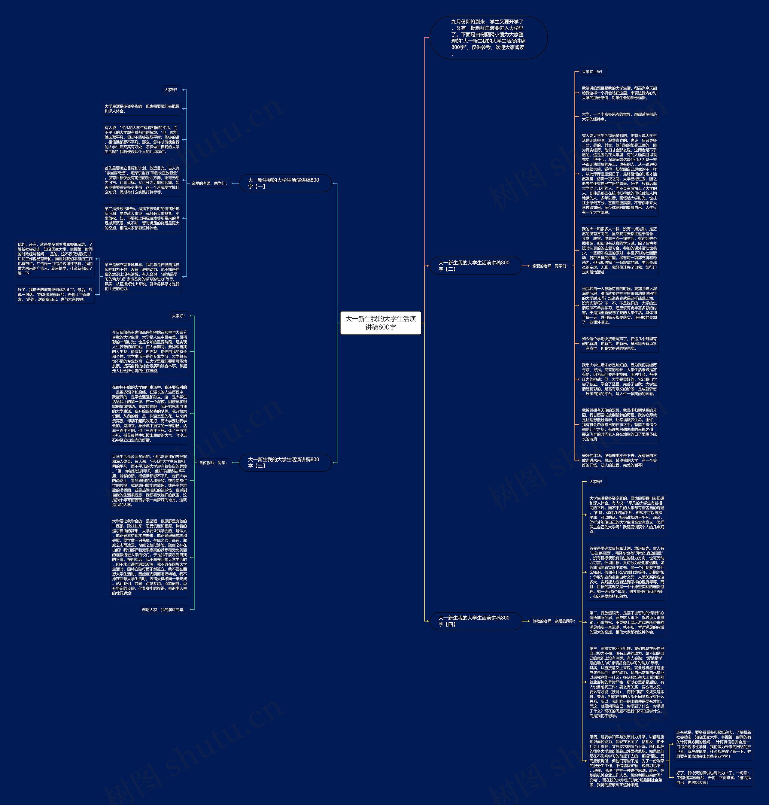 大一新生我的大学生活演讲稿800字思维导图