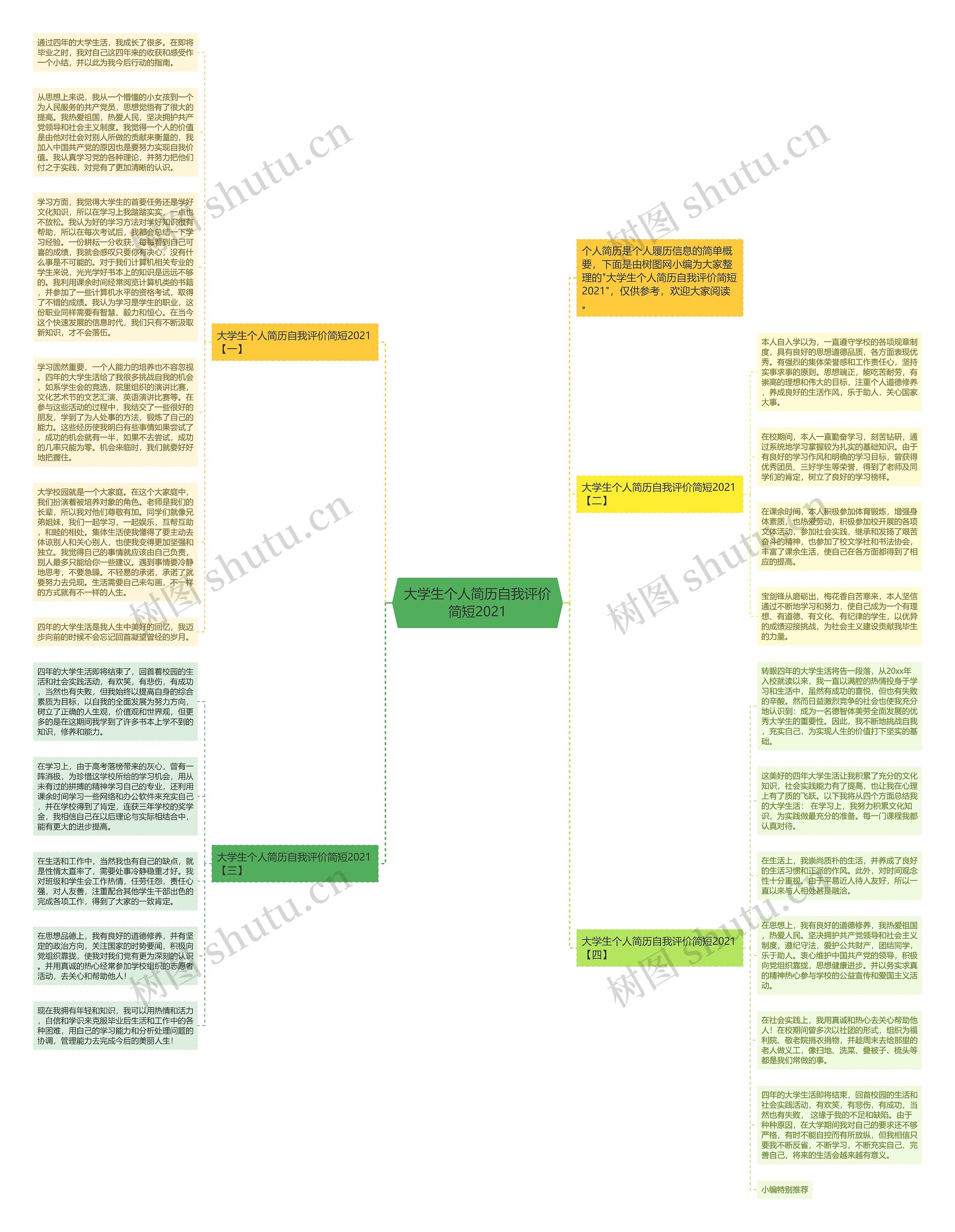大学生个人简历自我评价简短2021思维导图