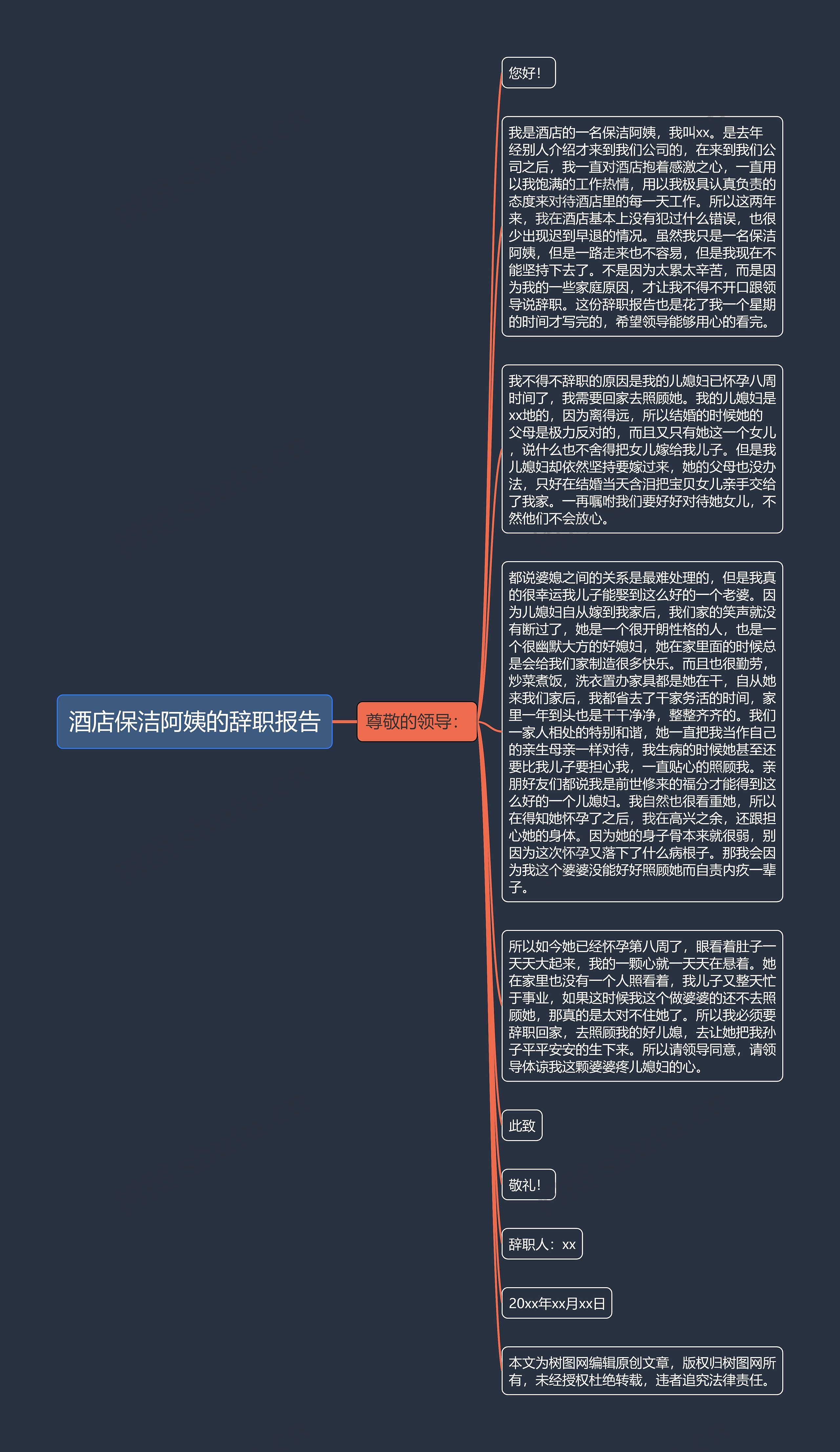 酒店保洁阿姨的辞职报告思维导图