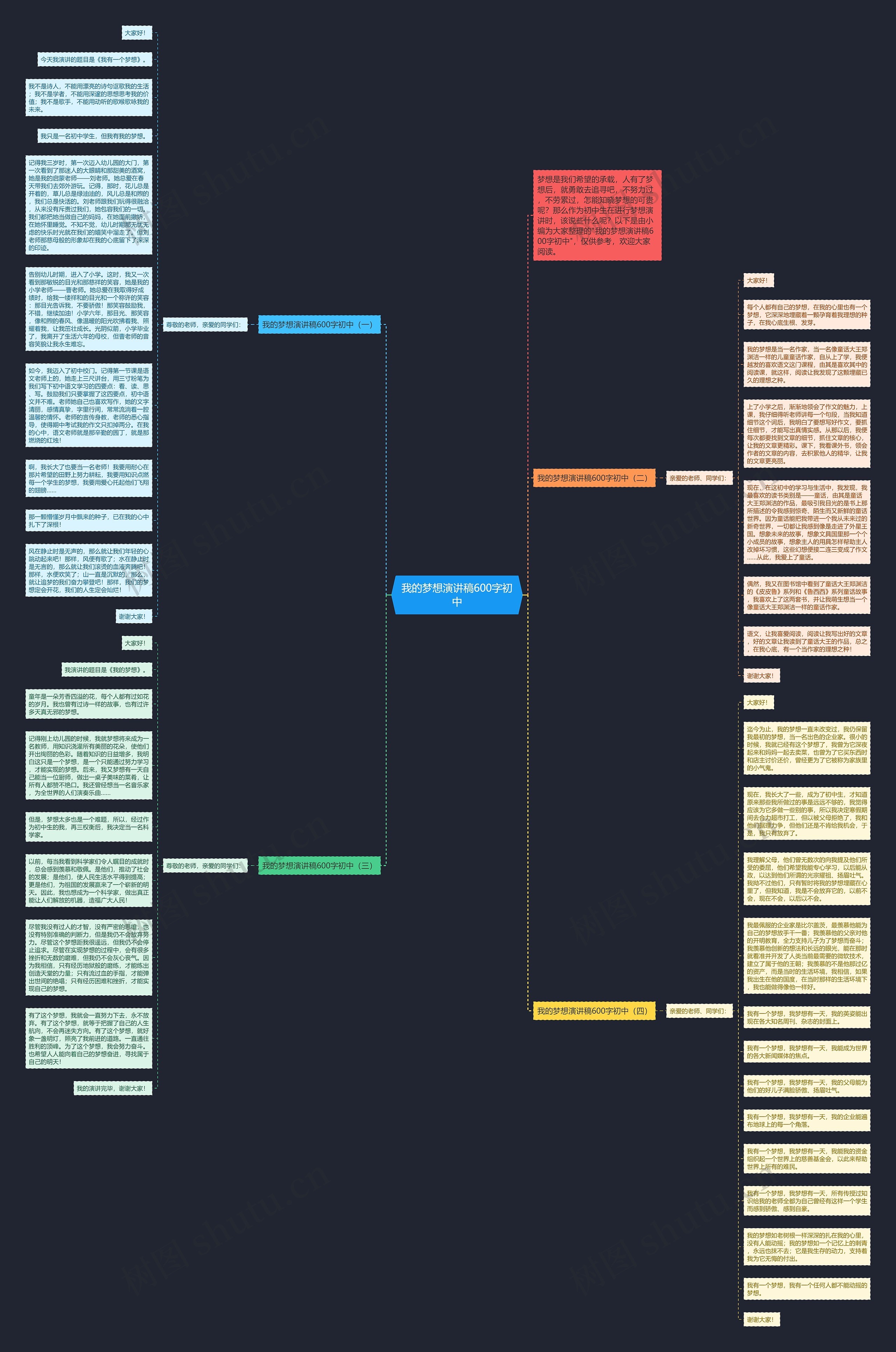 我的梦想演讲稿600字初中思维导图