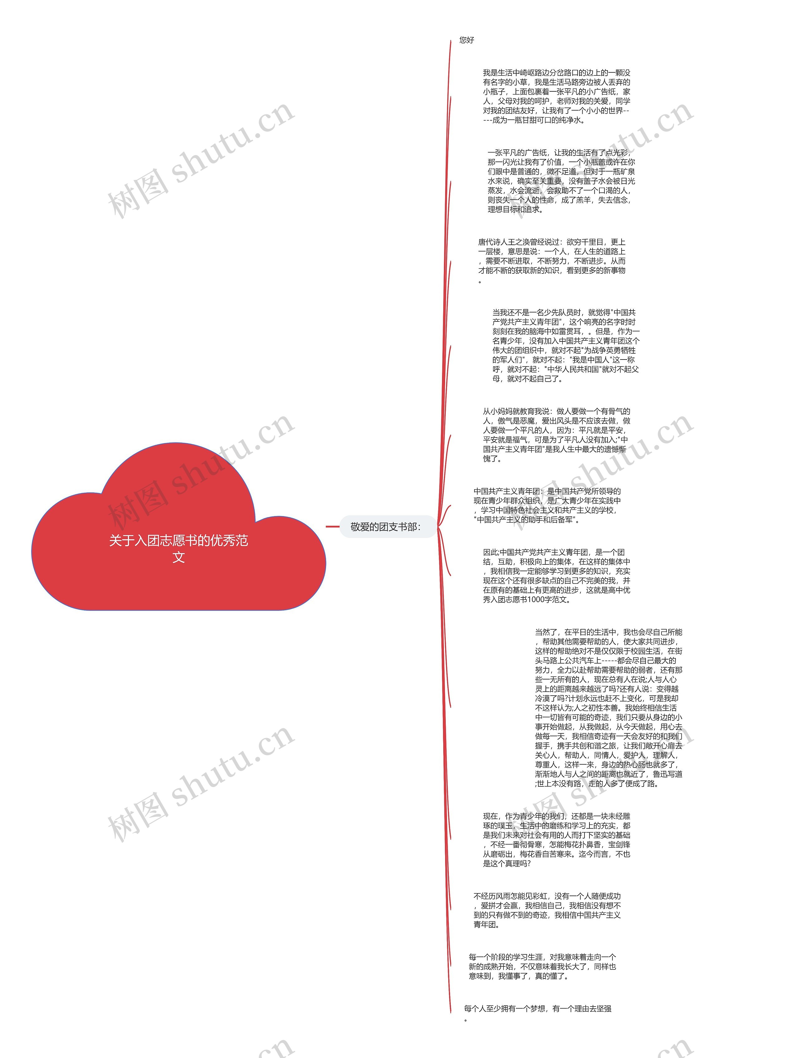 关于入团志愿书的优秀范文思维导图