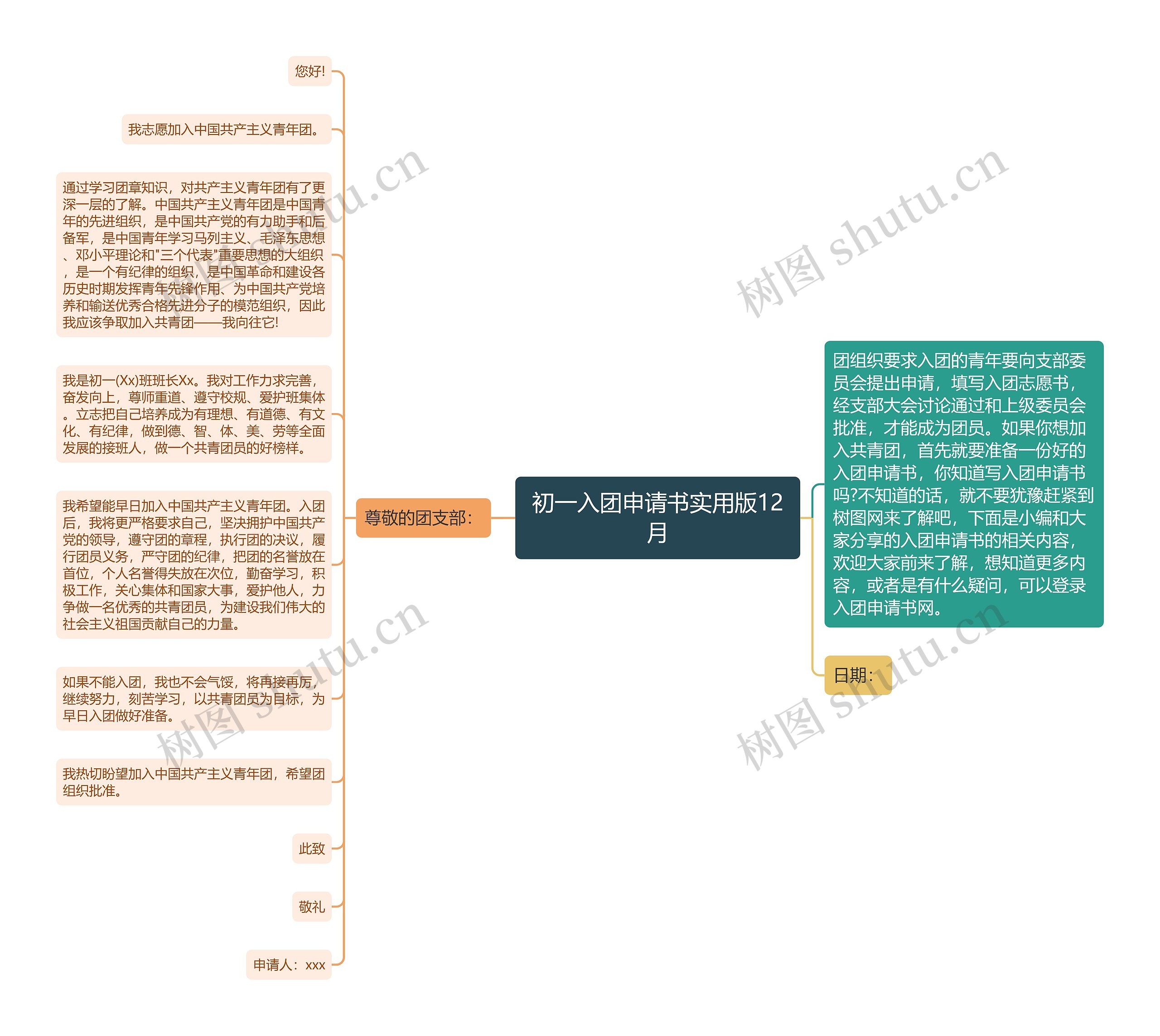 初一入团申请书实用版12月思维导图