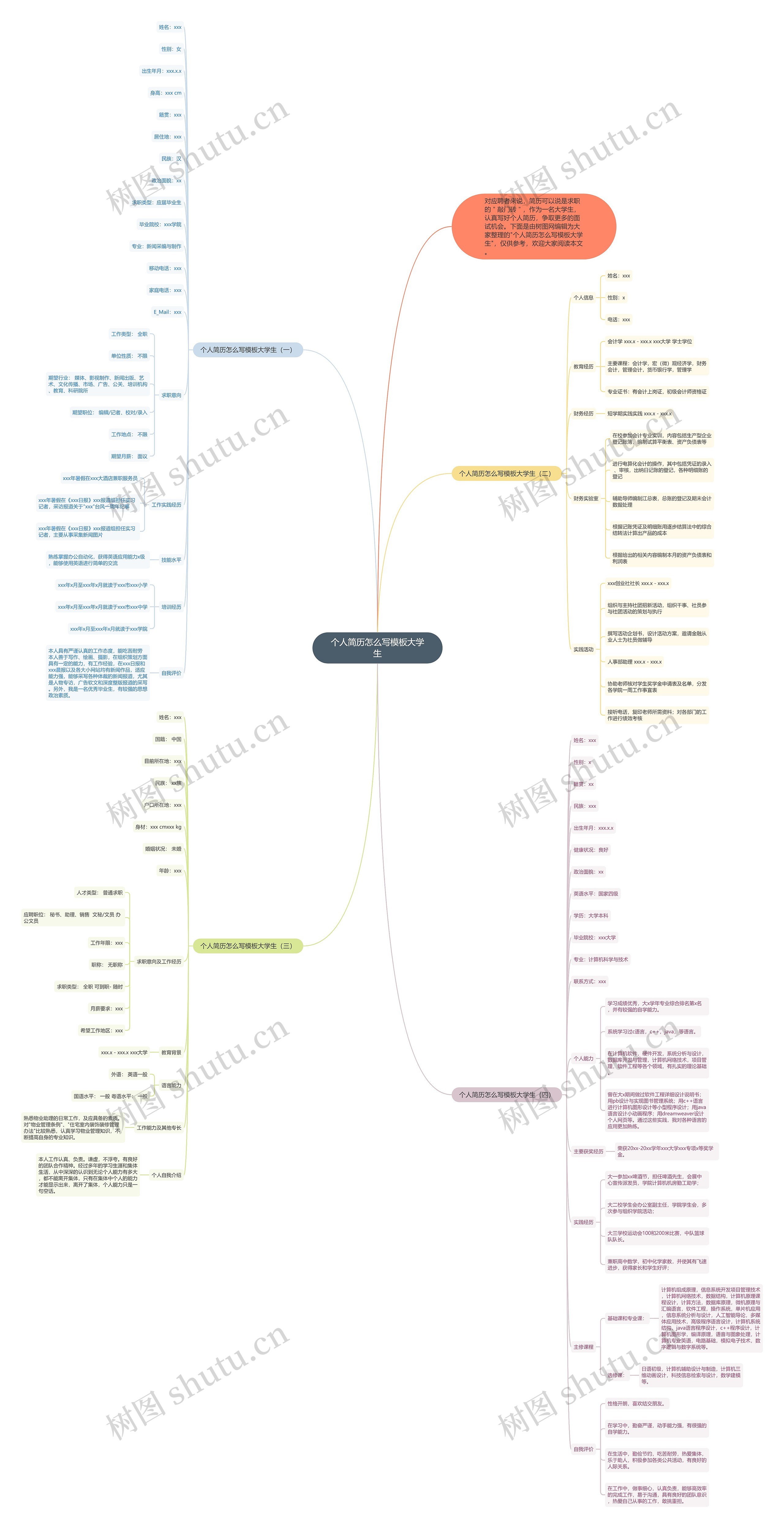 个人简历怎么写大学生思维导图