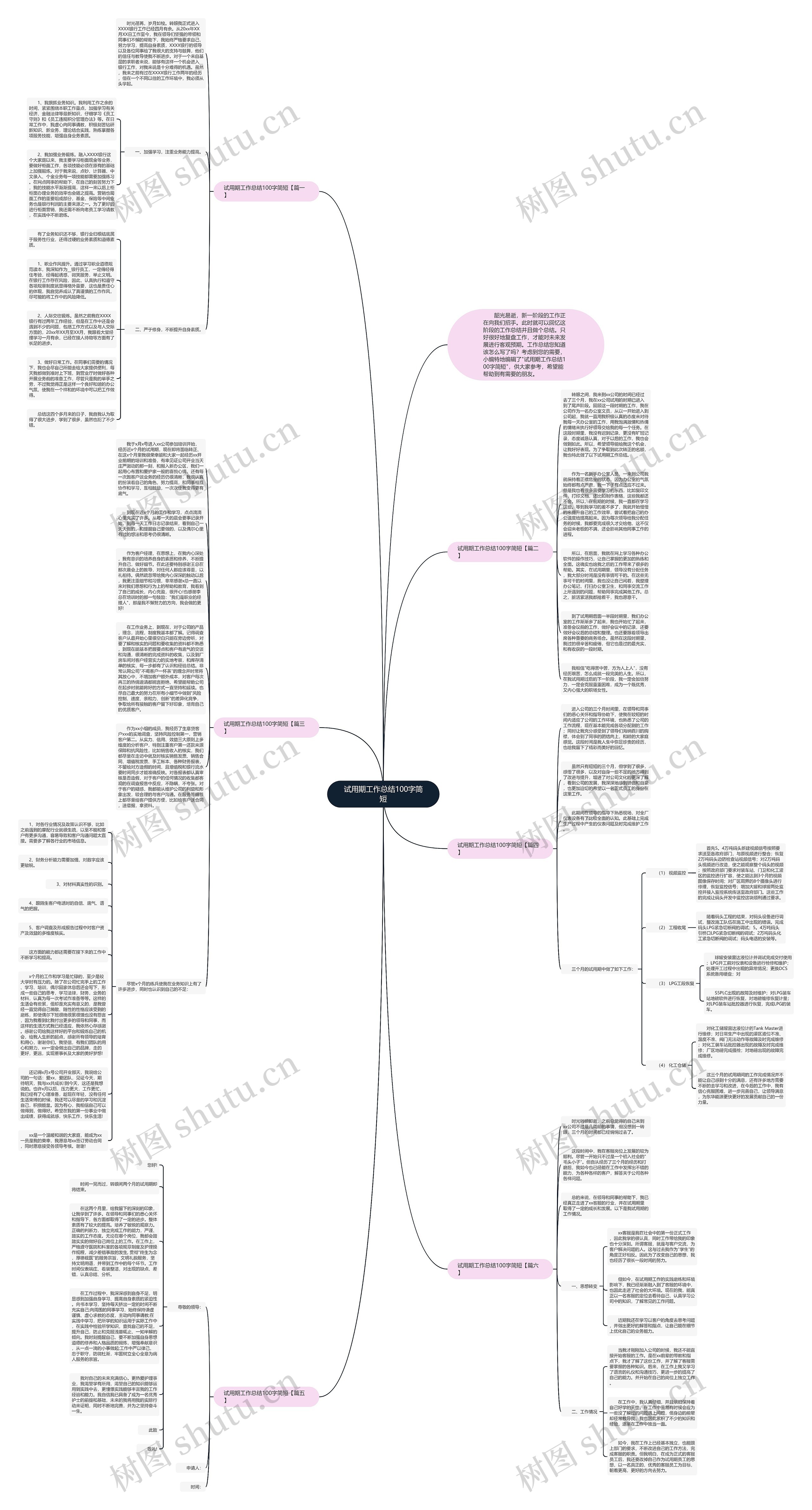 试用期工作总结100字简短思维导图