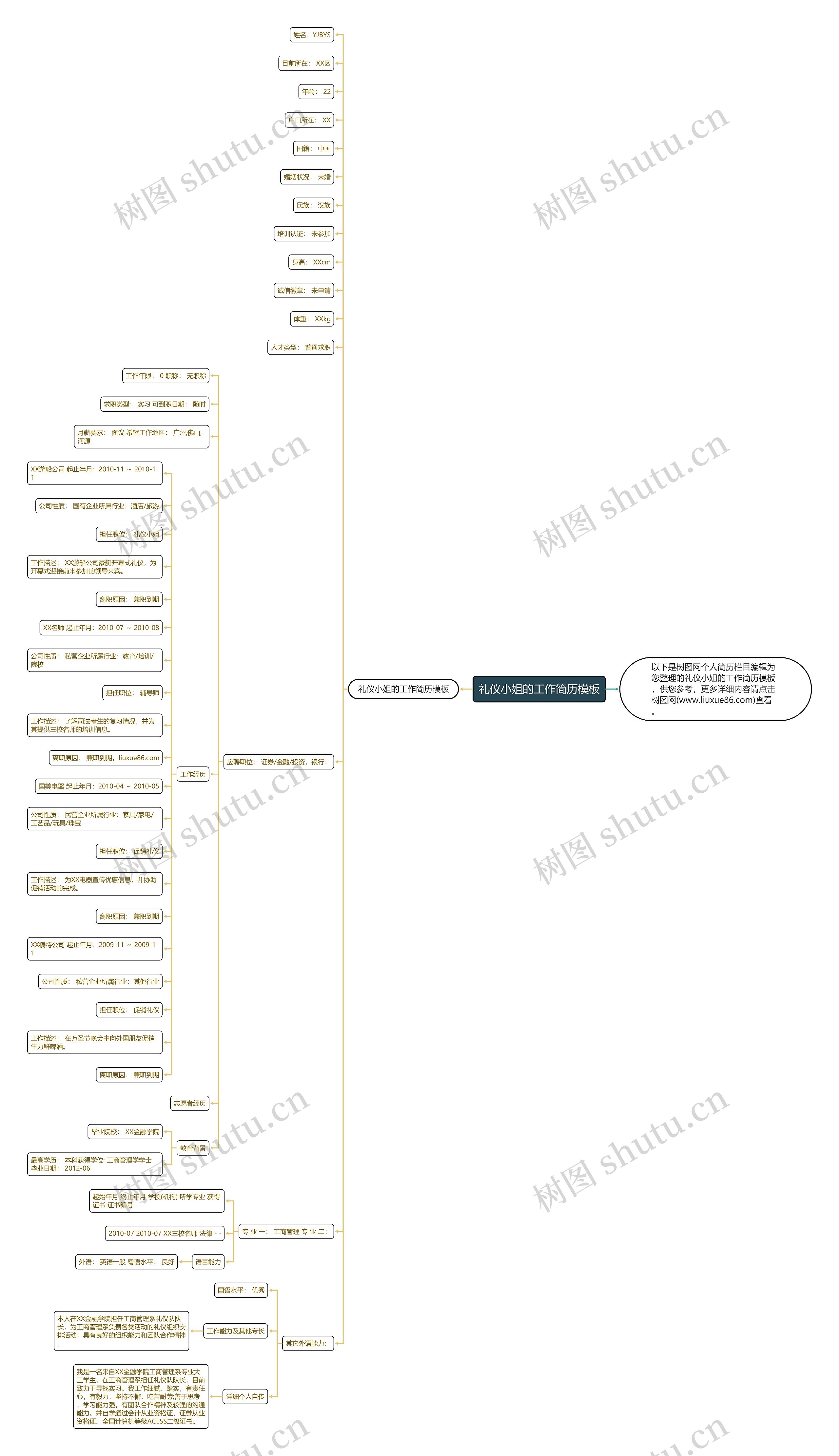 礼仪小姐的工作简历思维导图