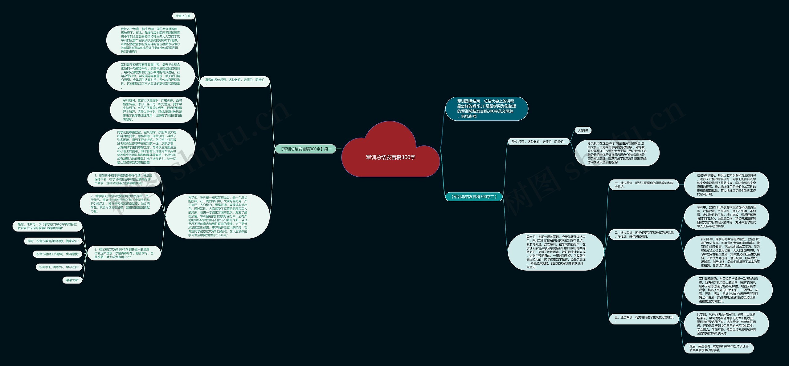 军训总结发言稿300字思维导图