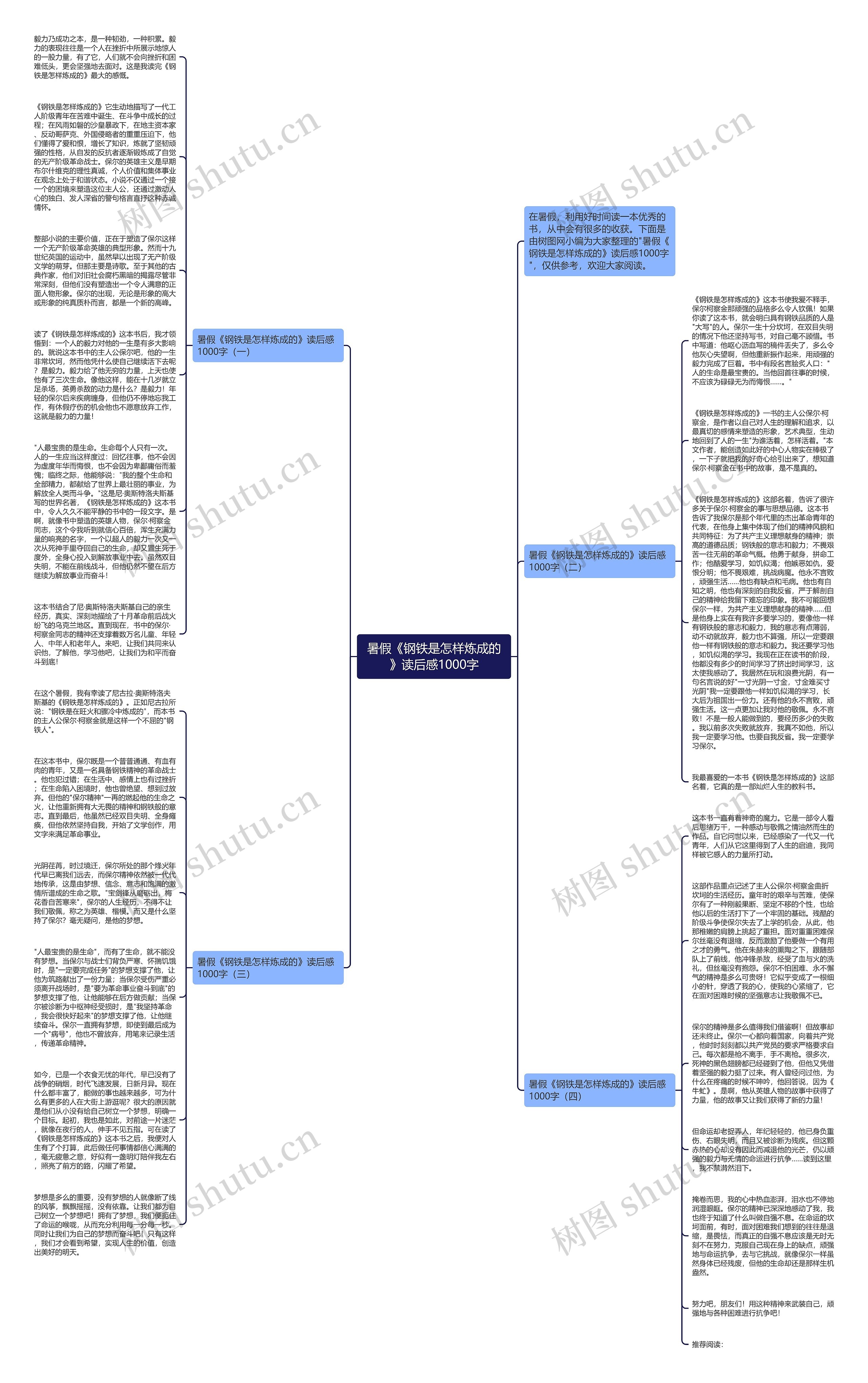 暑假《钢铁是怎样炼成的》读后感1000字思维导图