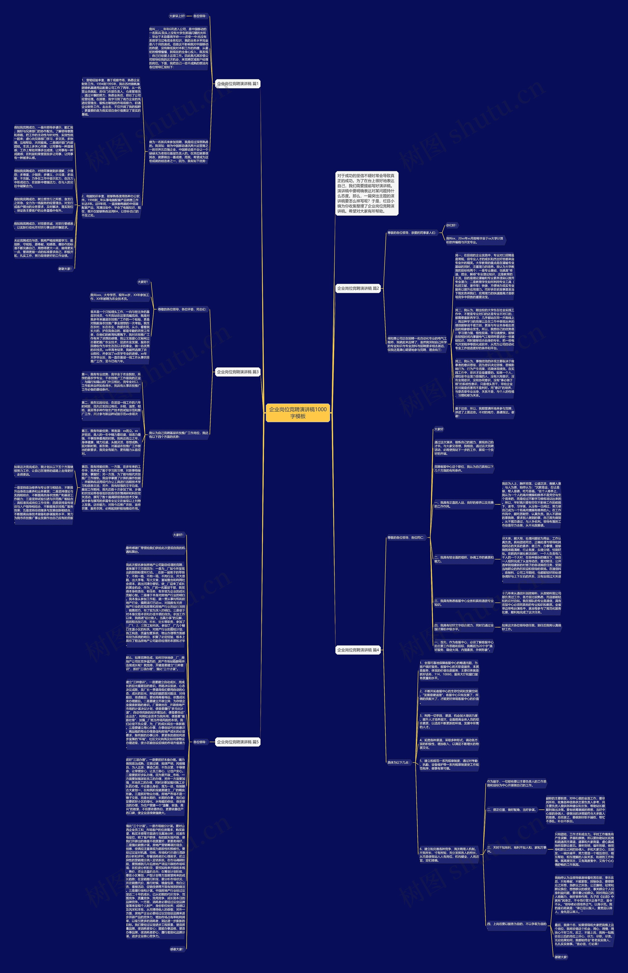 企业岗位竞聘演讲稿1000字思维导图
