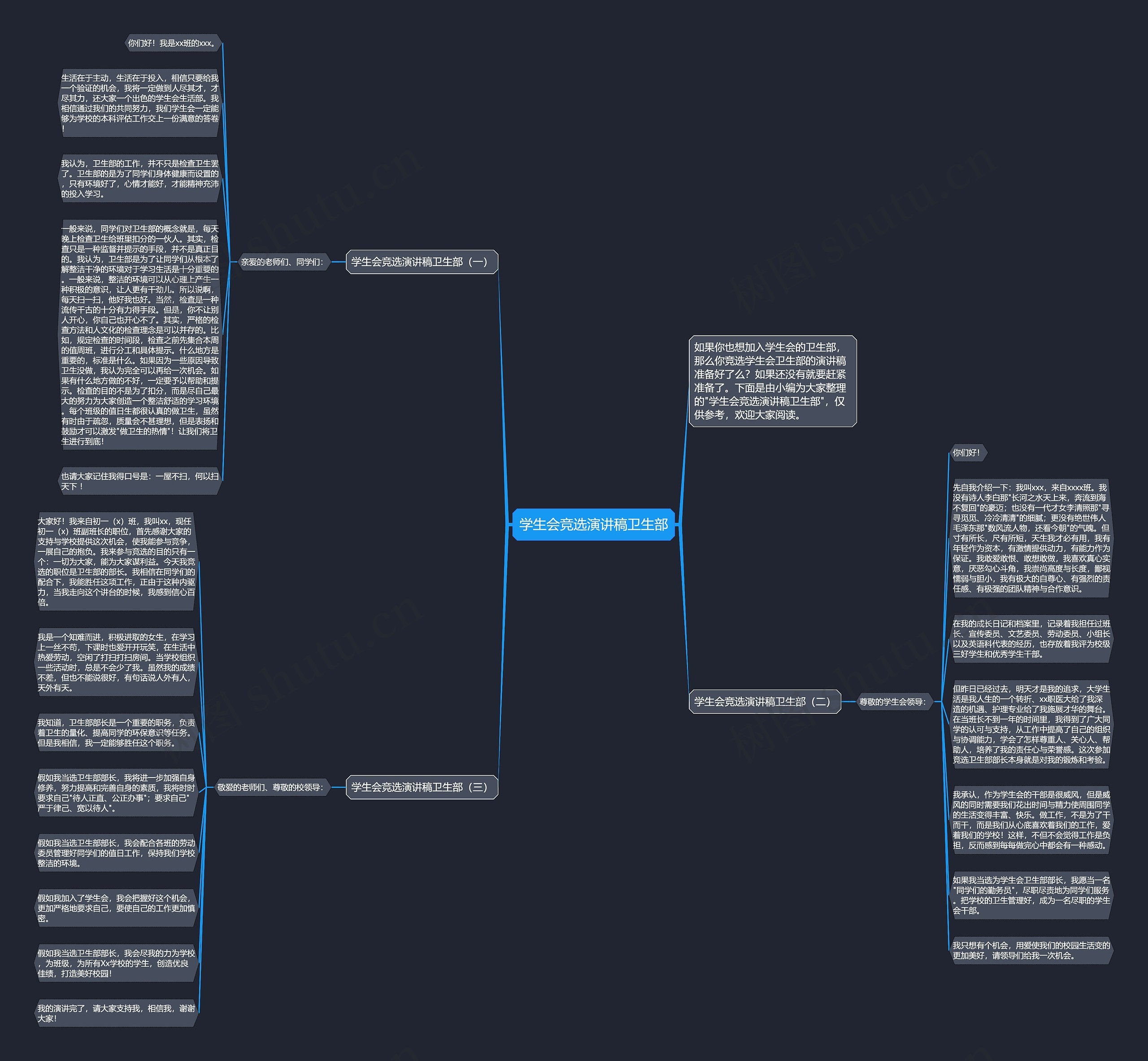 学生会竞选演讲稿卫生部思维导图