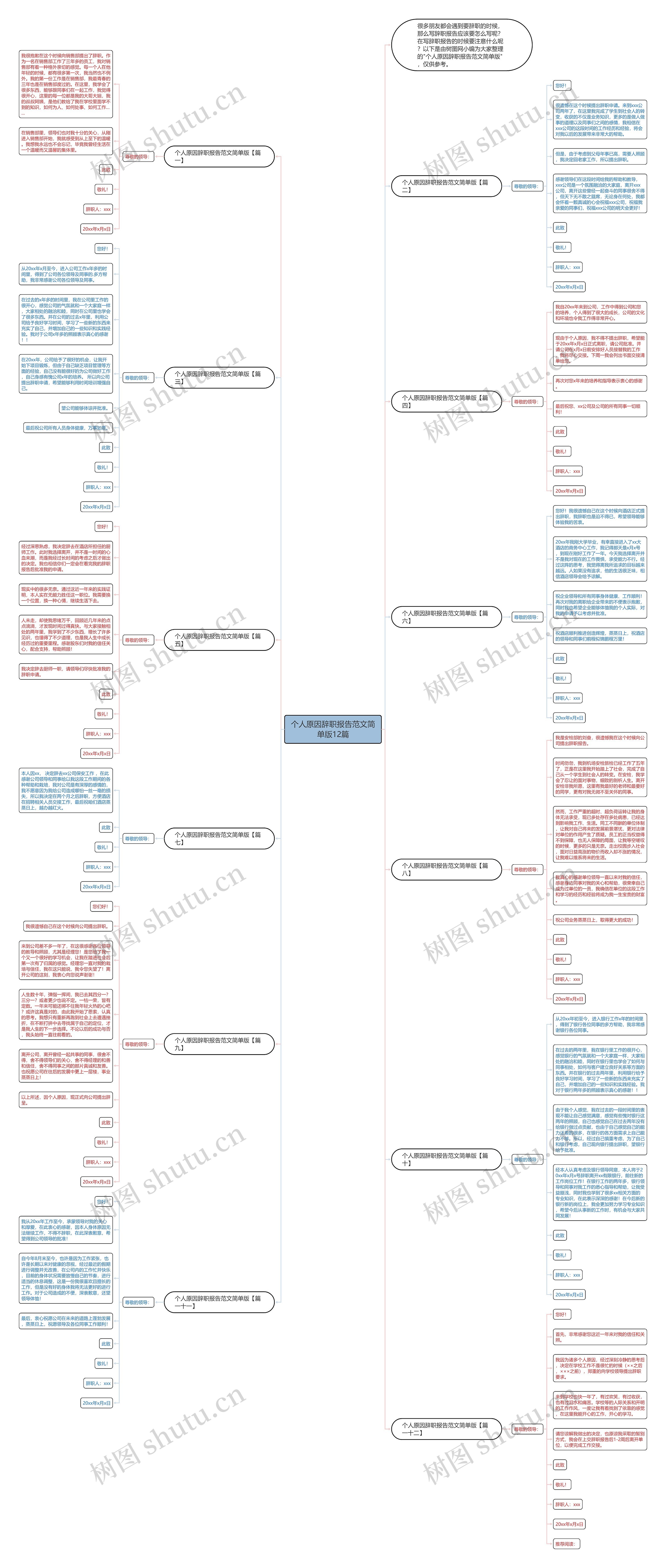 个人原因辞职报告范文简单版12篇思维导图