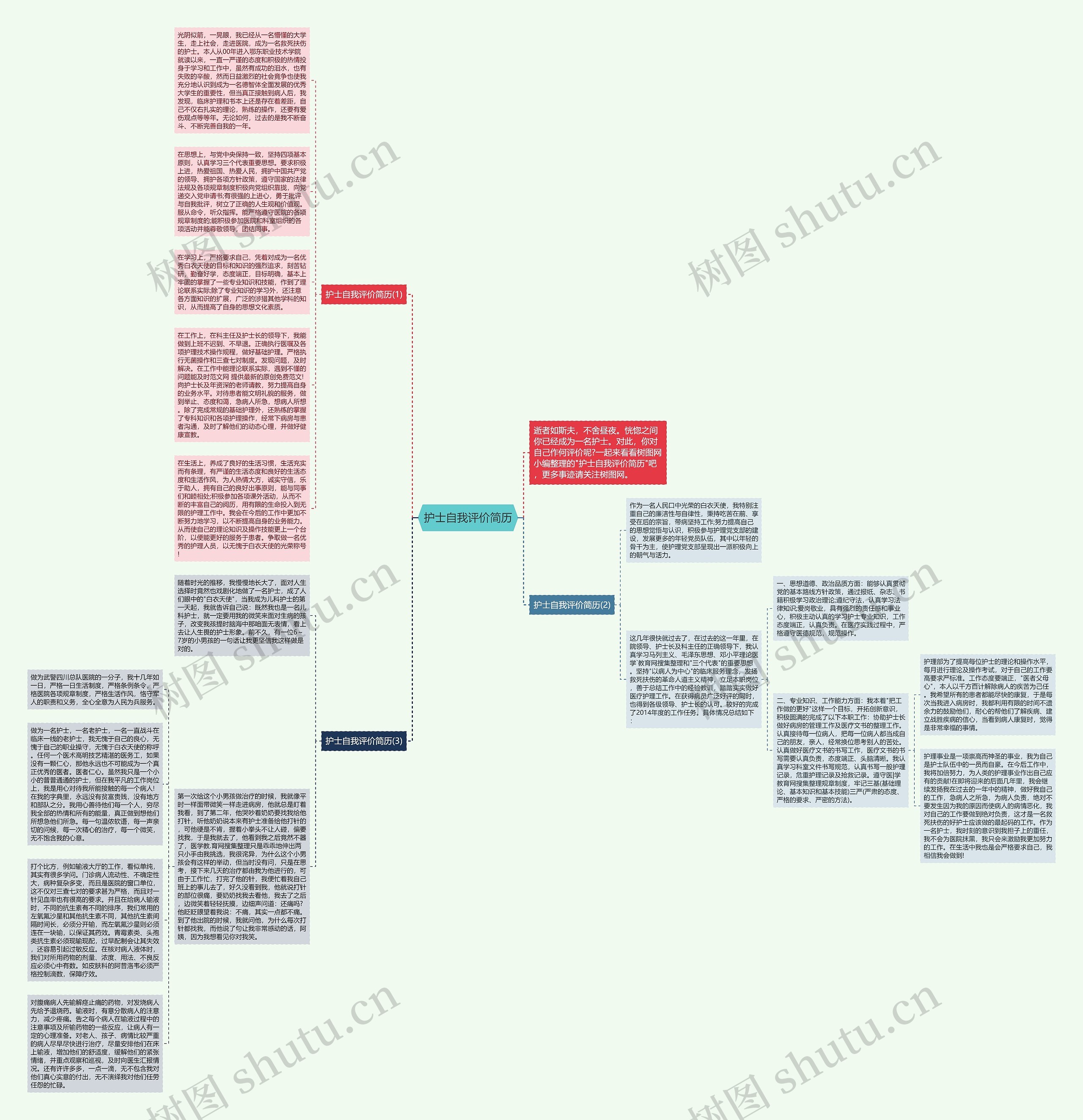 护士自我评价简历思维导图