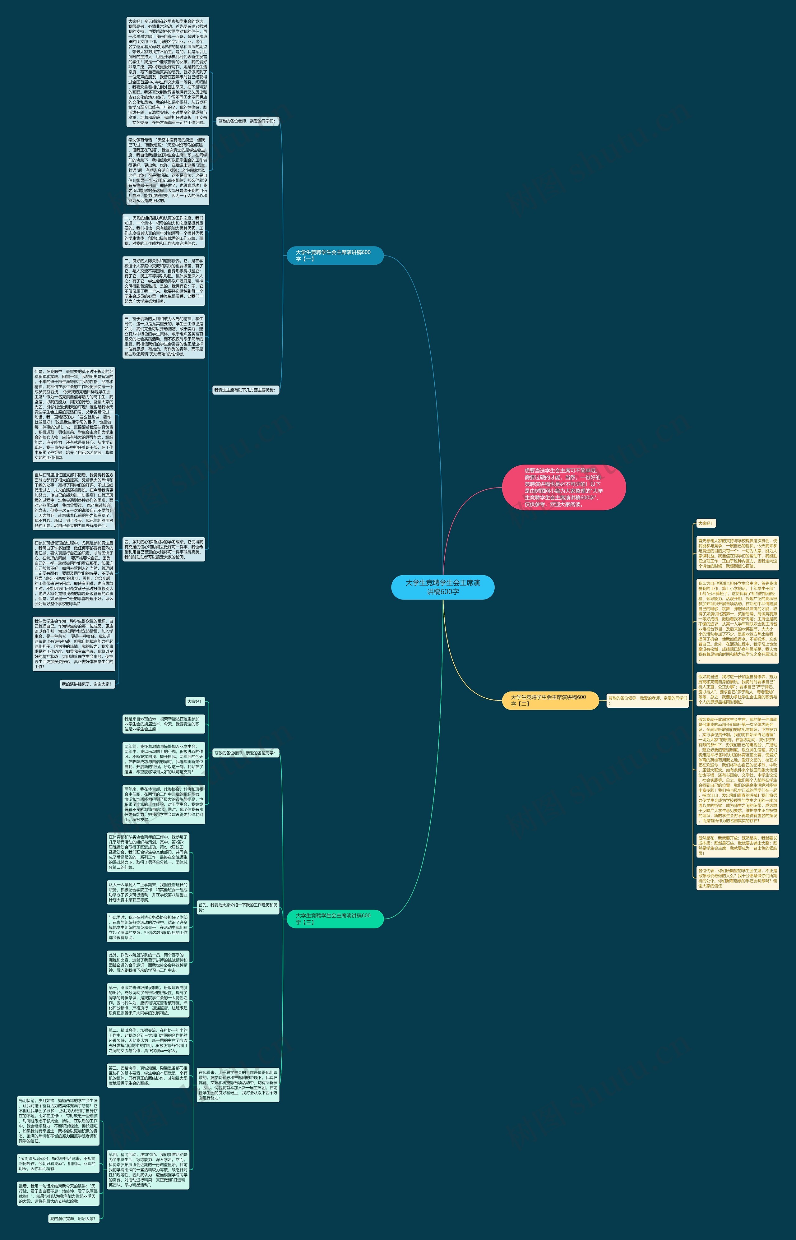 大学生竞聘学生会主席演讲稿600字思维导图
