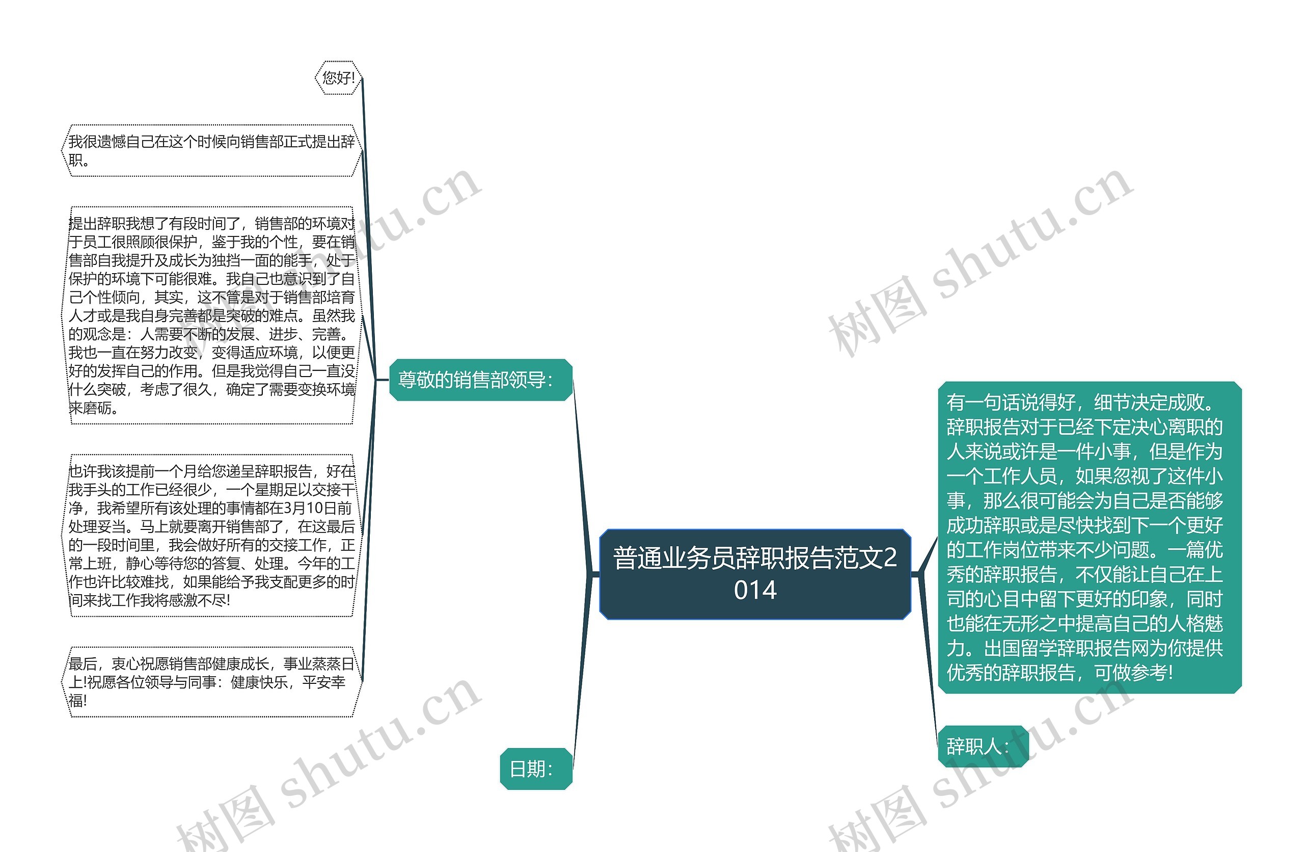 普通业务员辞职报告范文2014思维导图