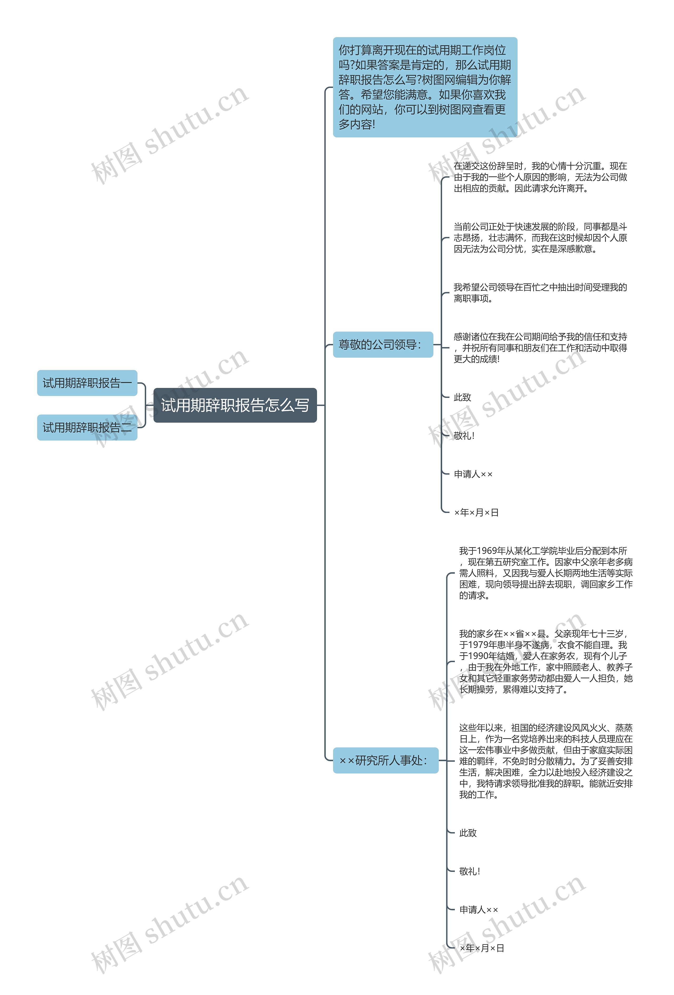 试用期辞职报告怎么写思维导图