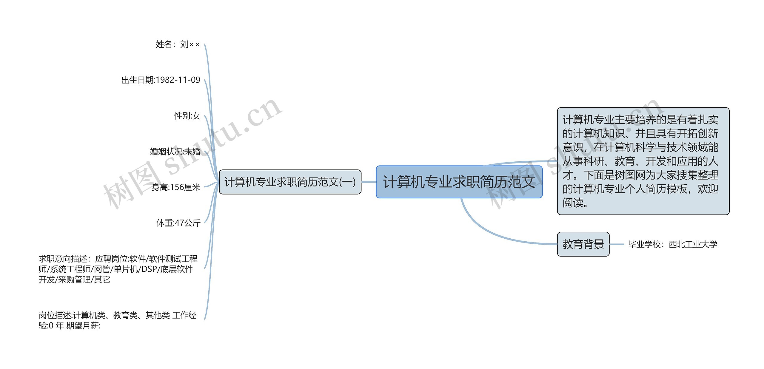 计算机专业求职简历范文思维导图