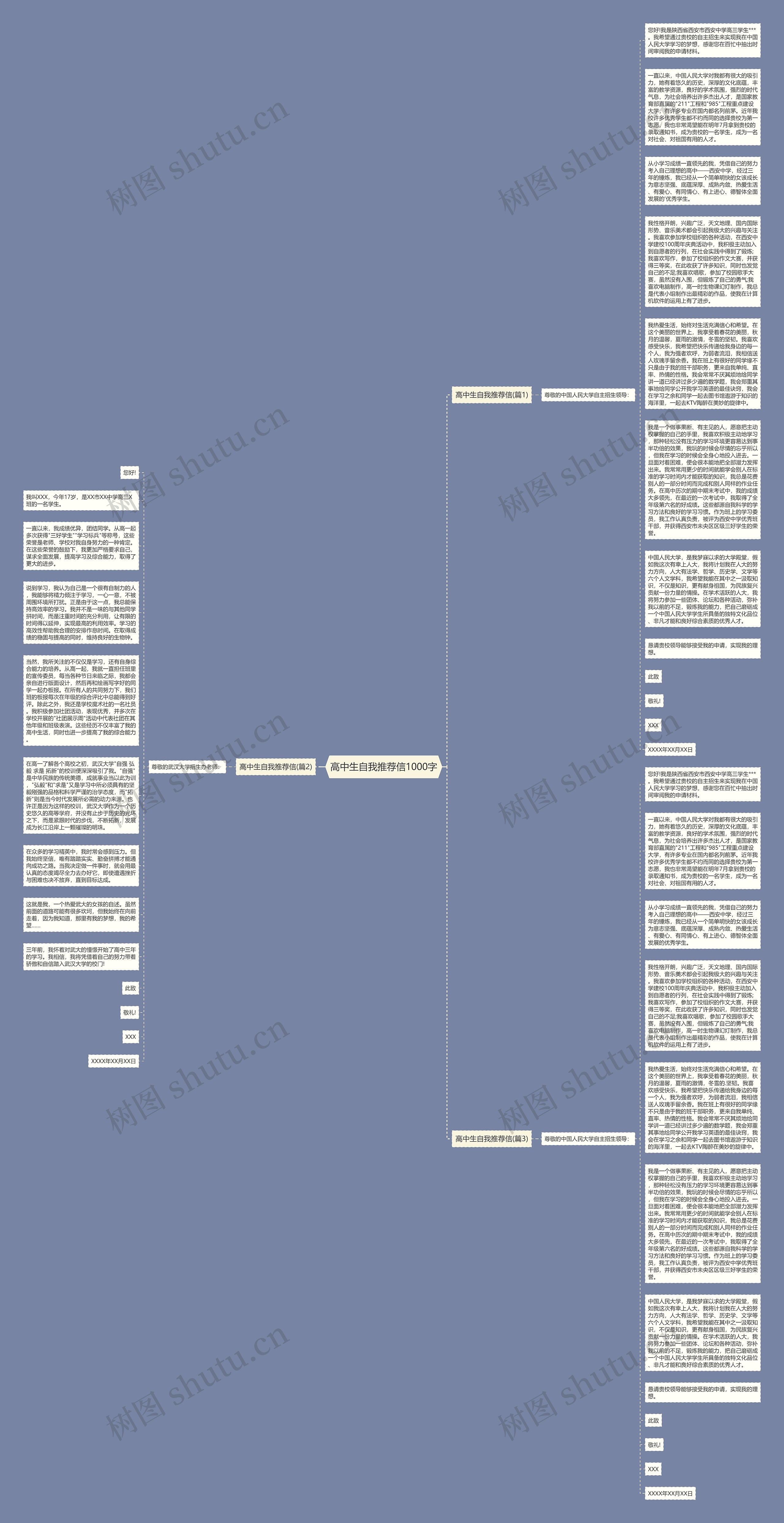 高中生自我推荐信1000字思维导图