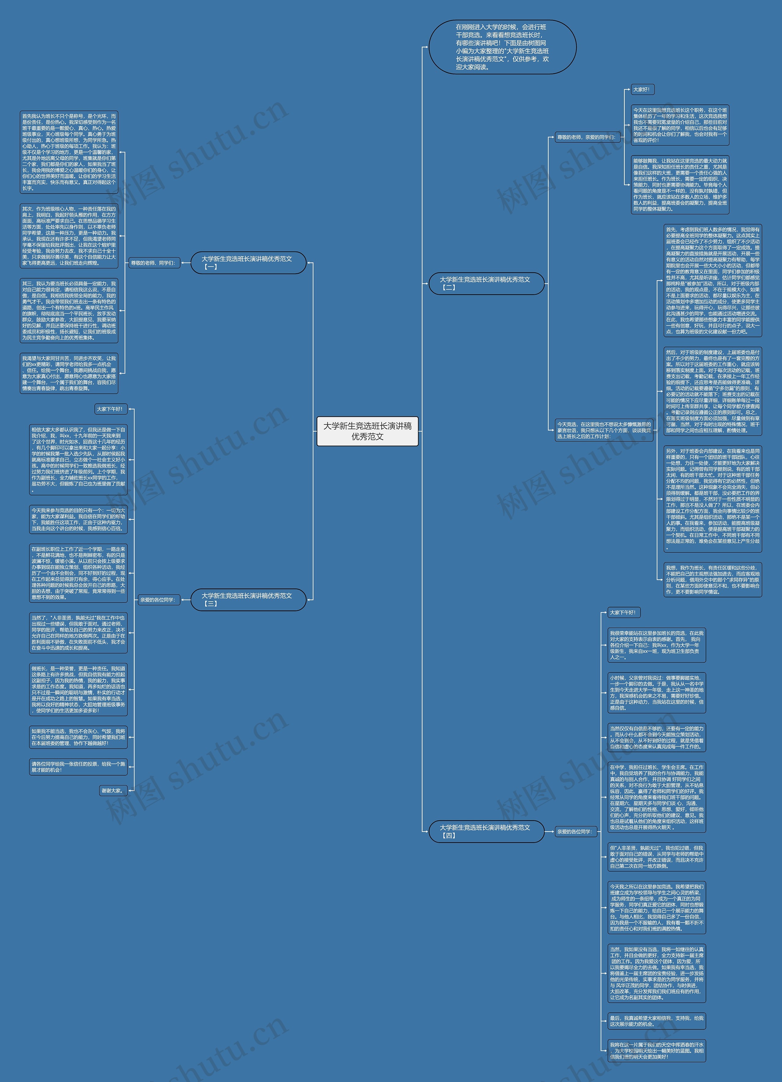 大学新生竞选班长演讲稿优秀范文思维导图