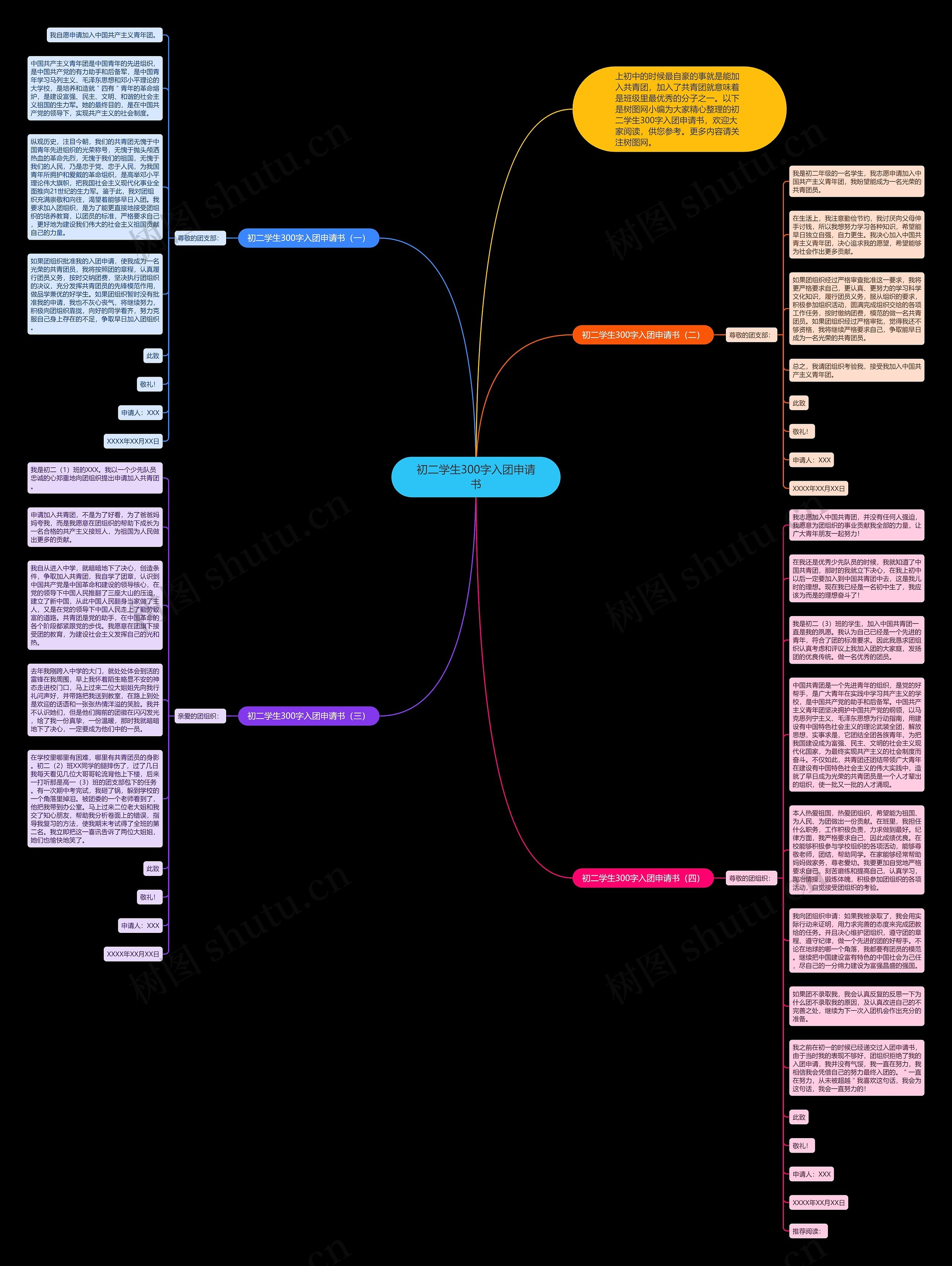 初二学生300字入团申请书思维导图