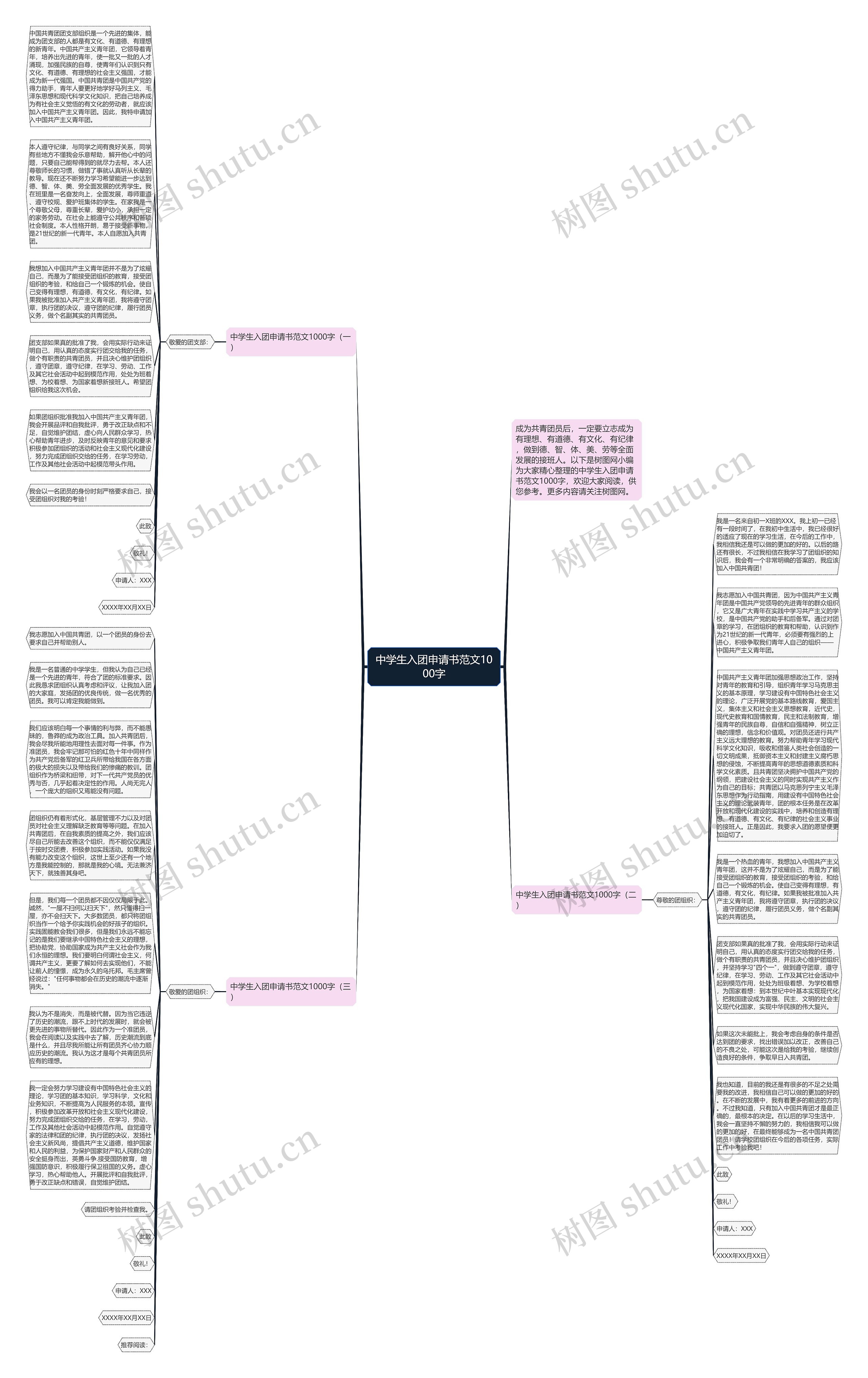 中学生入团申请书范文1000字思维导图