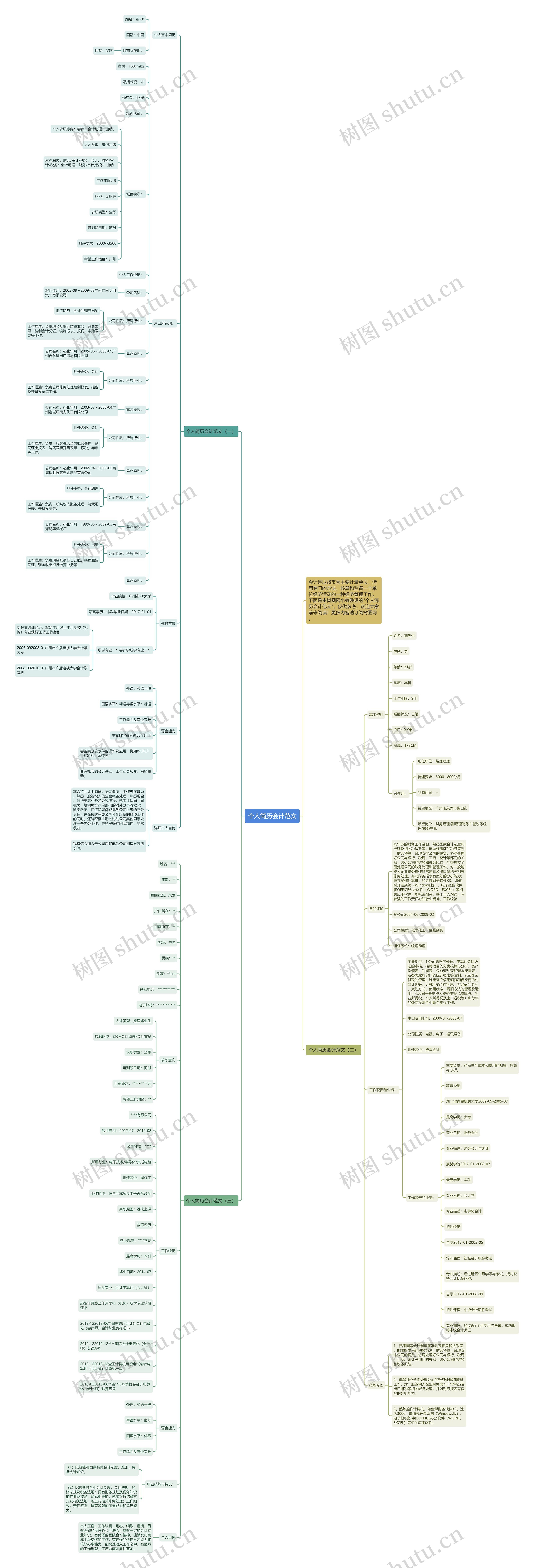个人简历会计范文思维导图