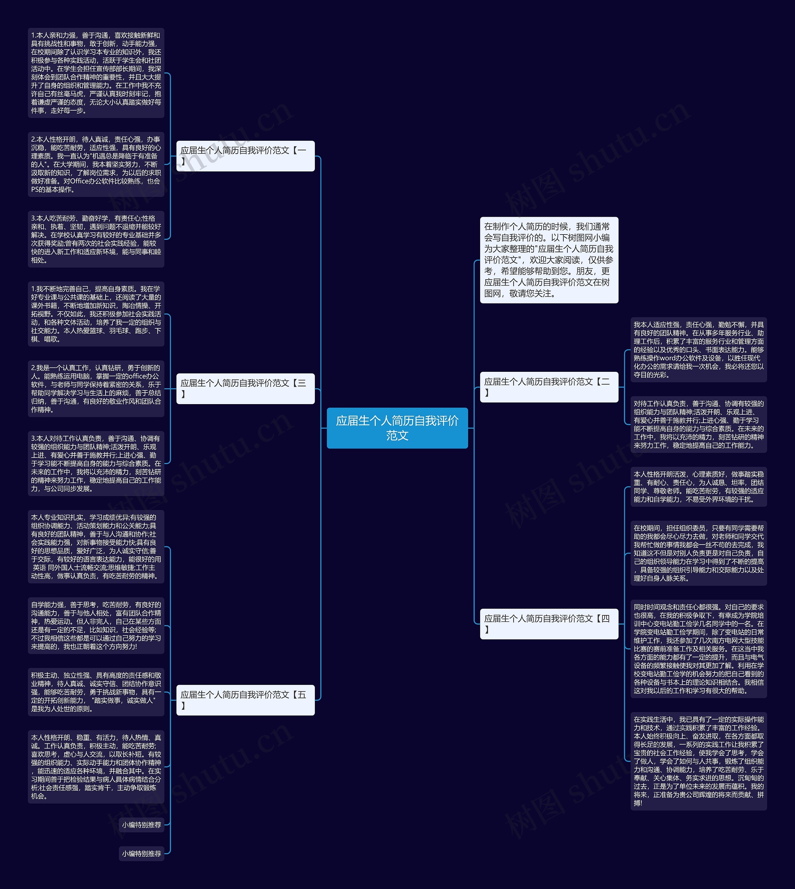 应届生个人简历自我评价范文思维导图