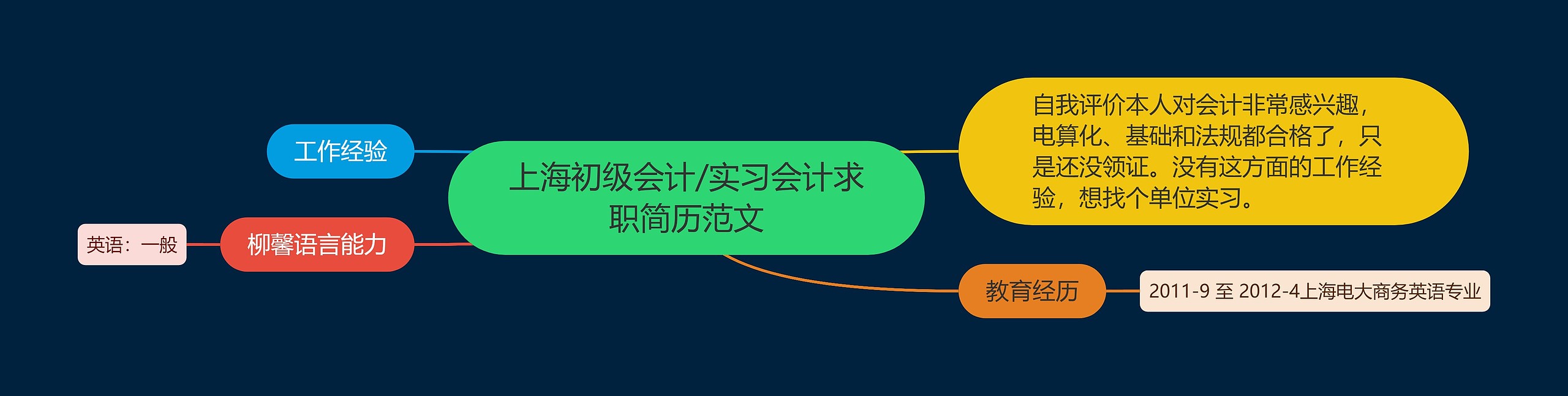 上海初级会计/实习会计求职简历范文思维导图