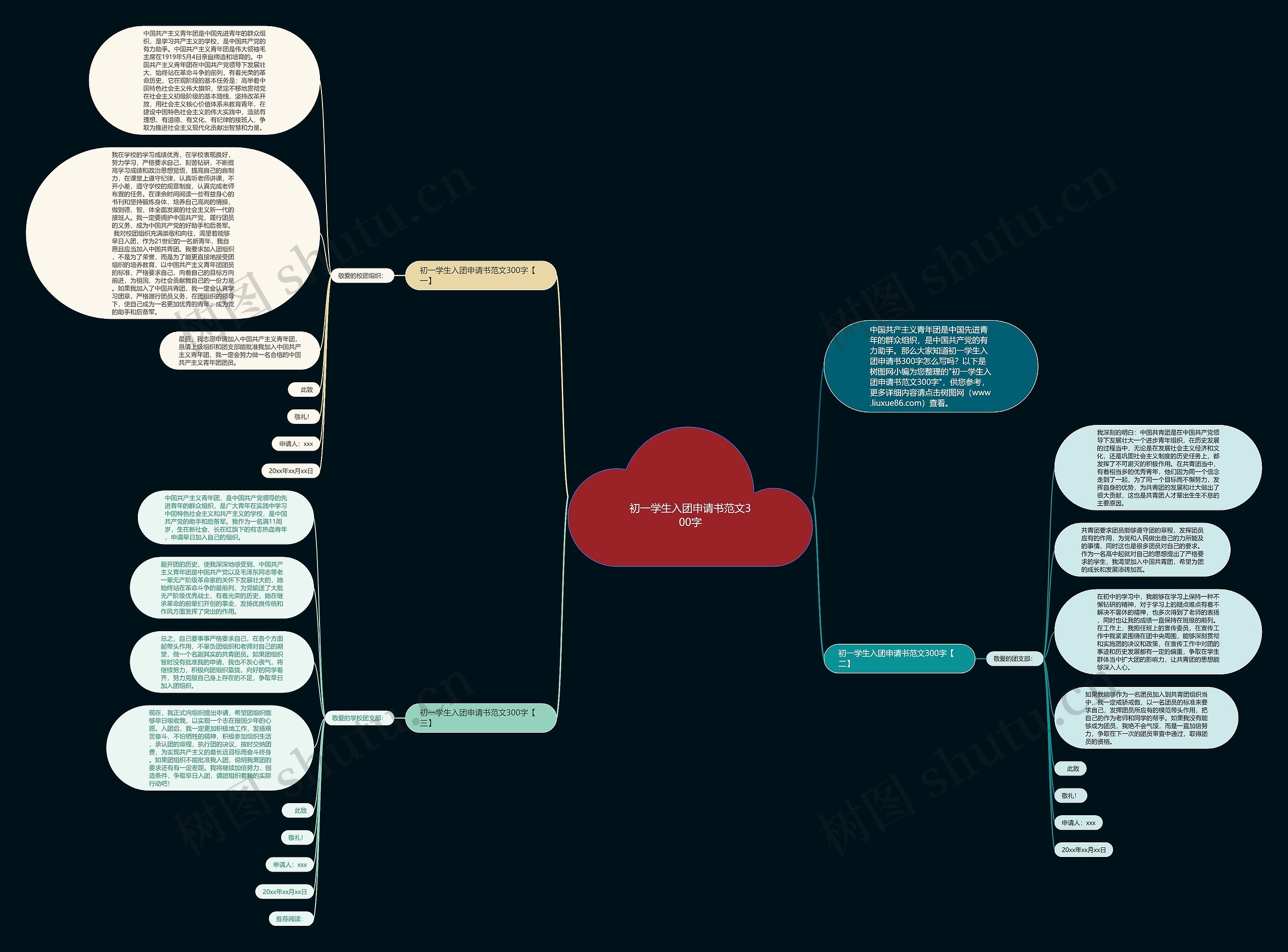初一学生入团申请书范文300字思维导图