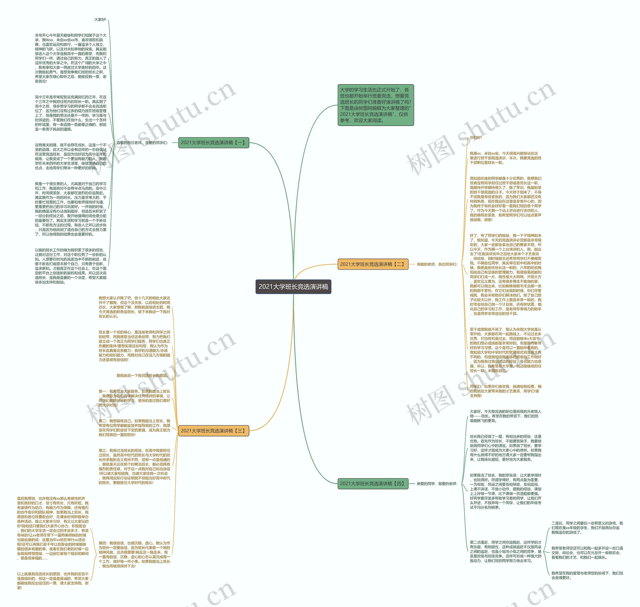 2021大学班长竞选演讲稿思维导图