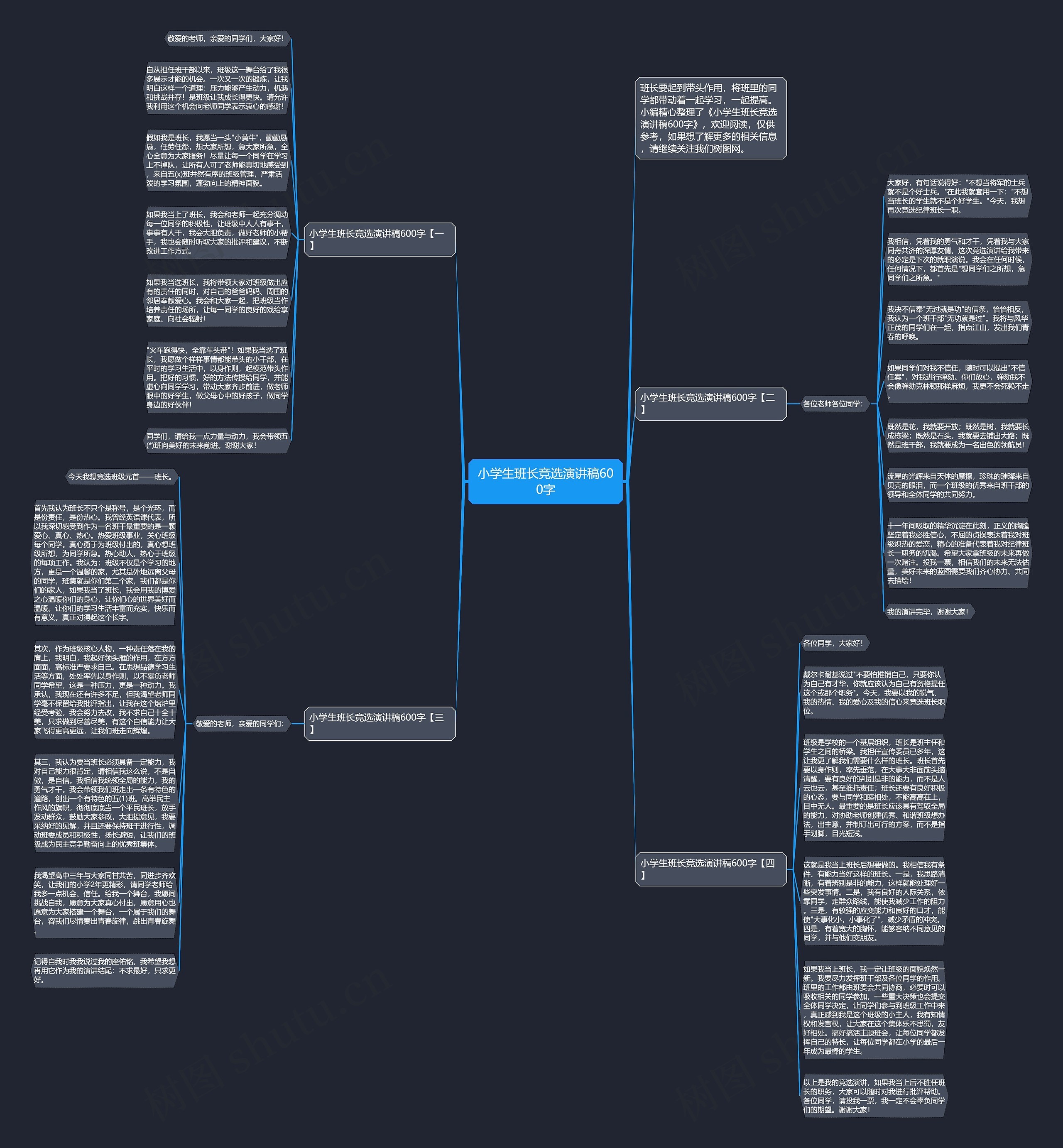 小学生班长竞选演讲稿600字思维导图