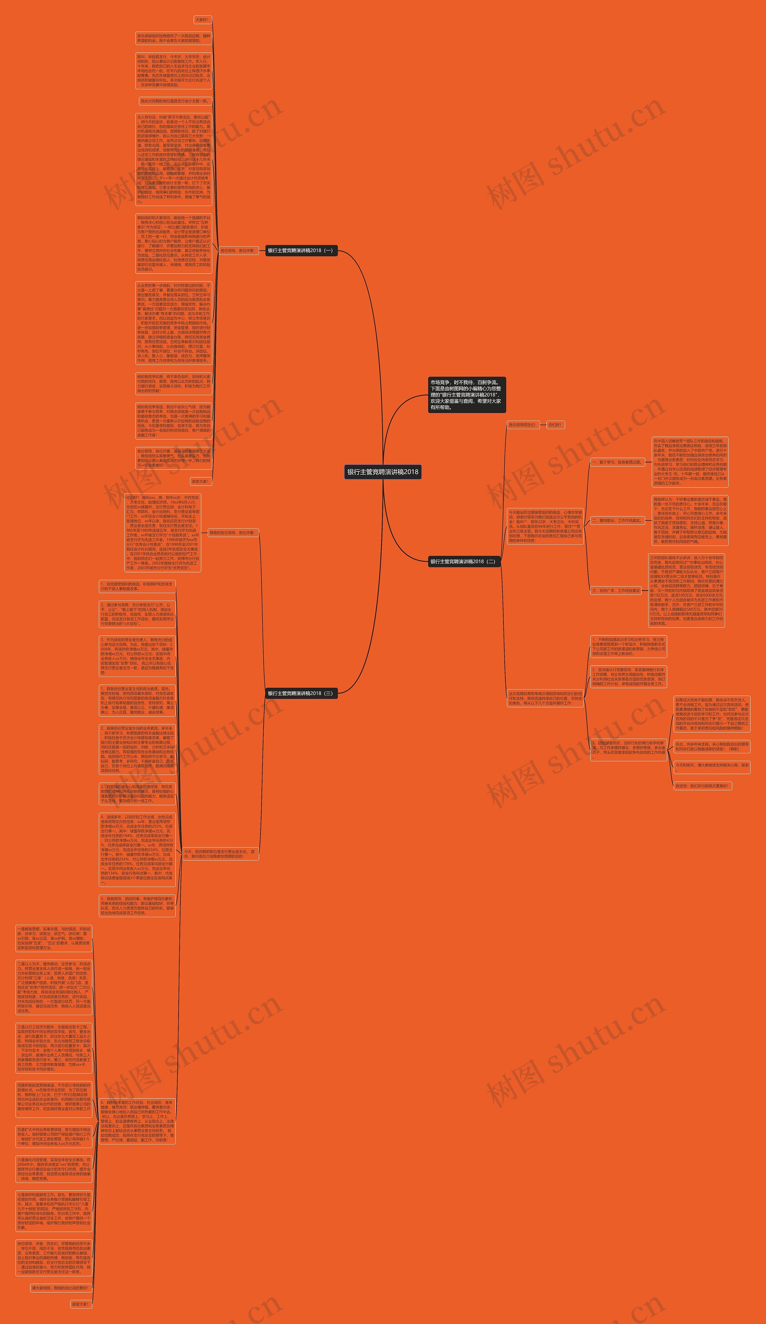 银行主管竞聘演讲稿2018思维导图