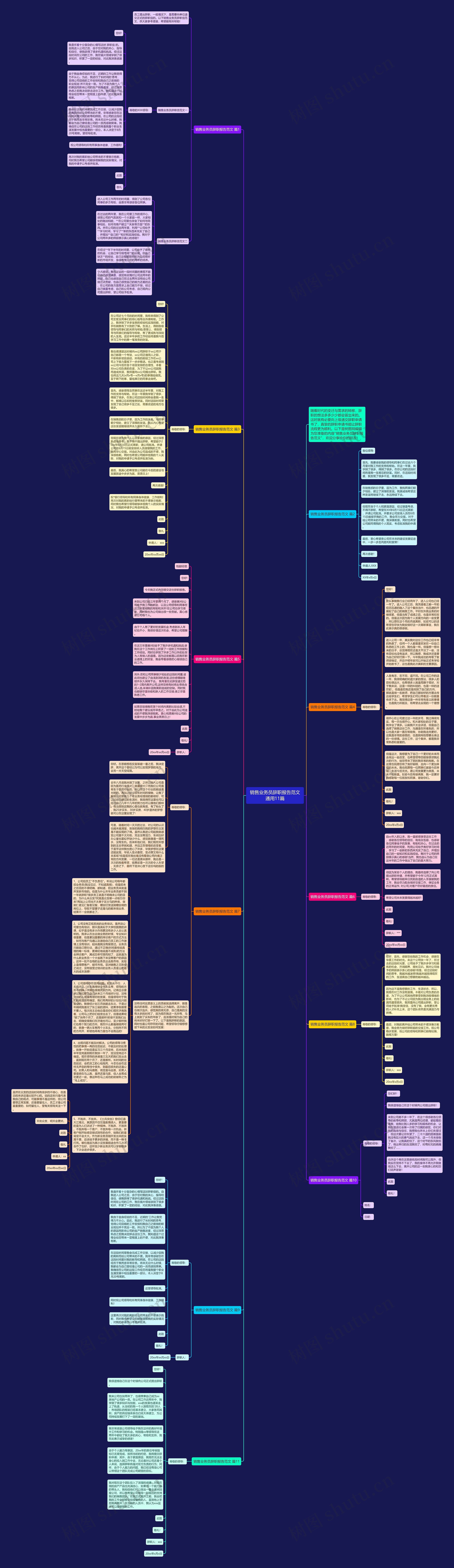 销售业务员辞职报告范文通用11篇思维导图