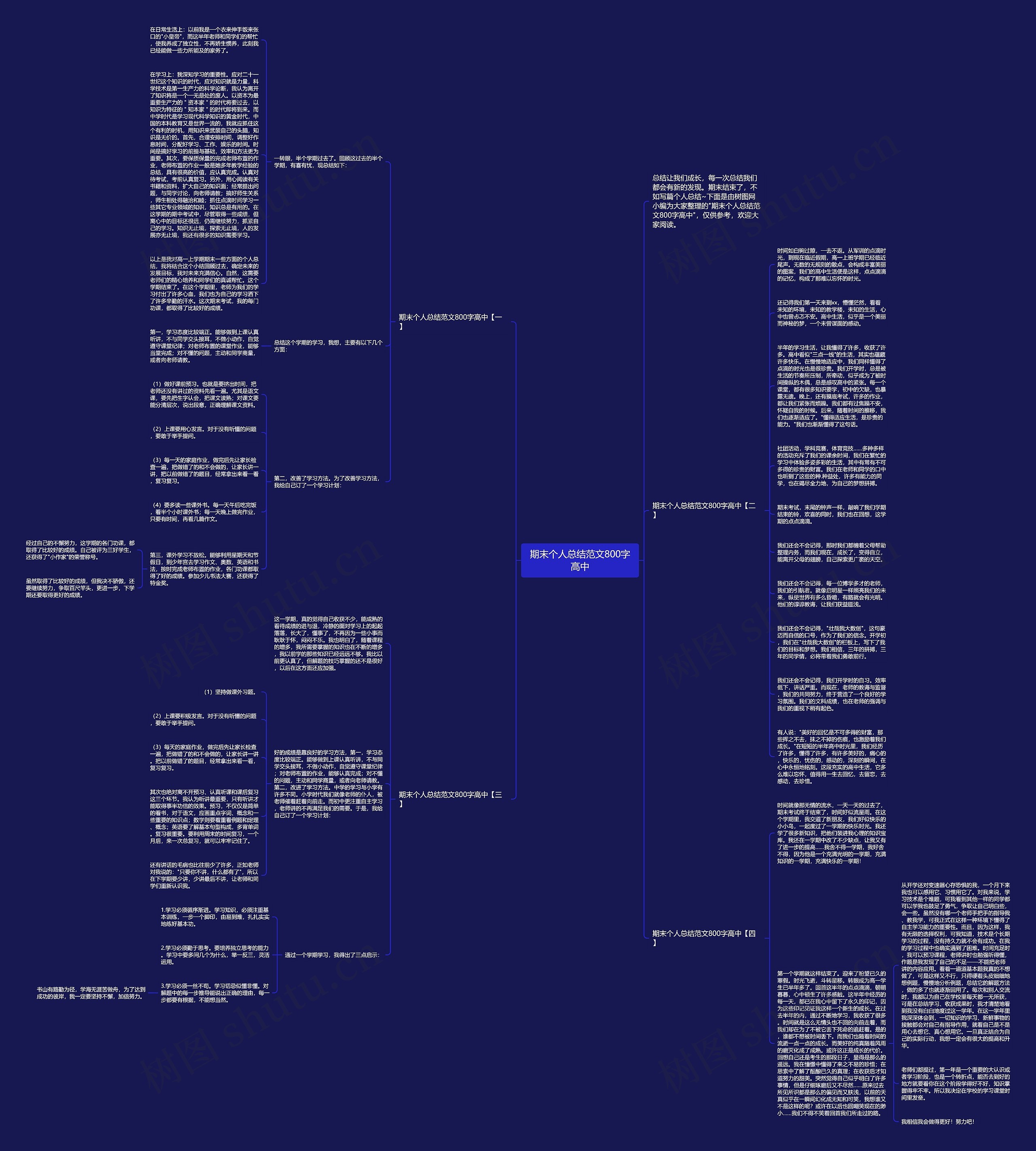 期末个人总结范文800字高中思维导图