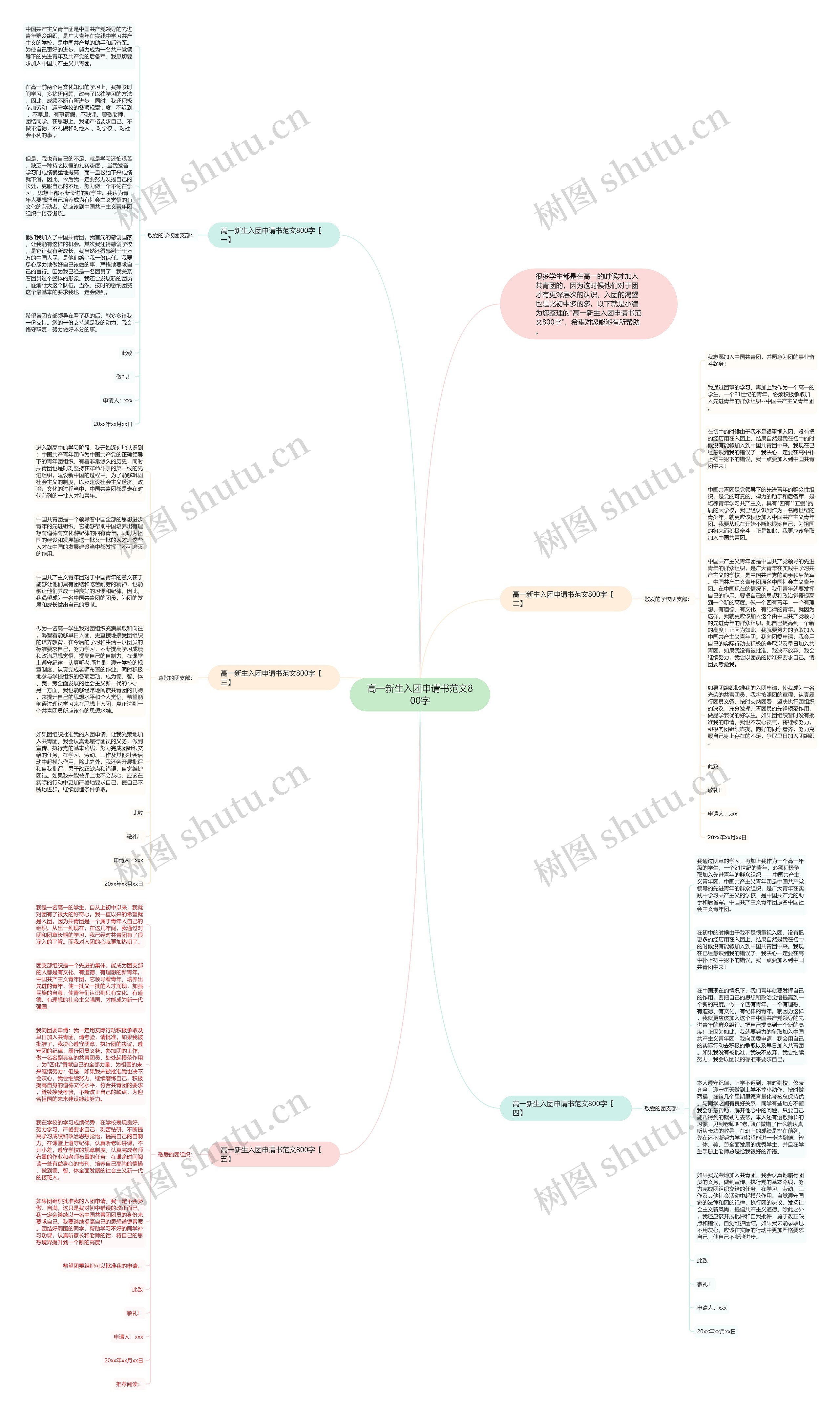 高一新生入团申请书范文800字思维导图