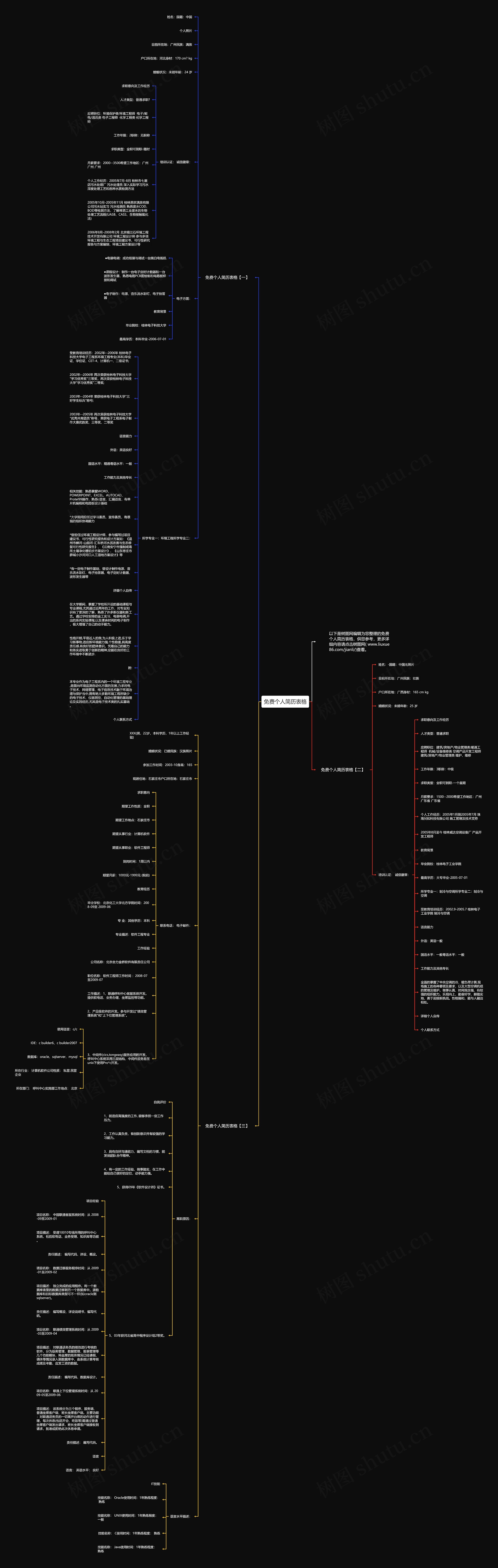 免费个人简历表格思维导图