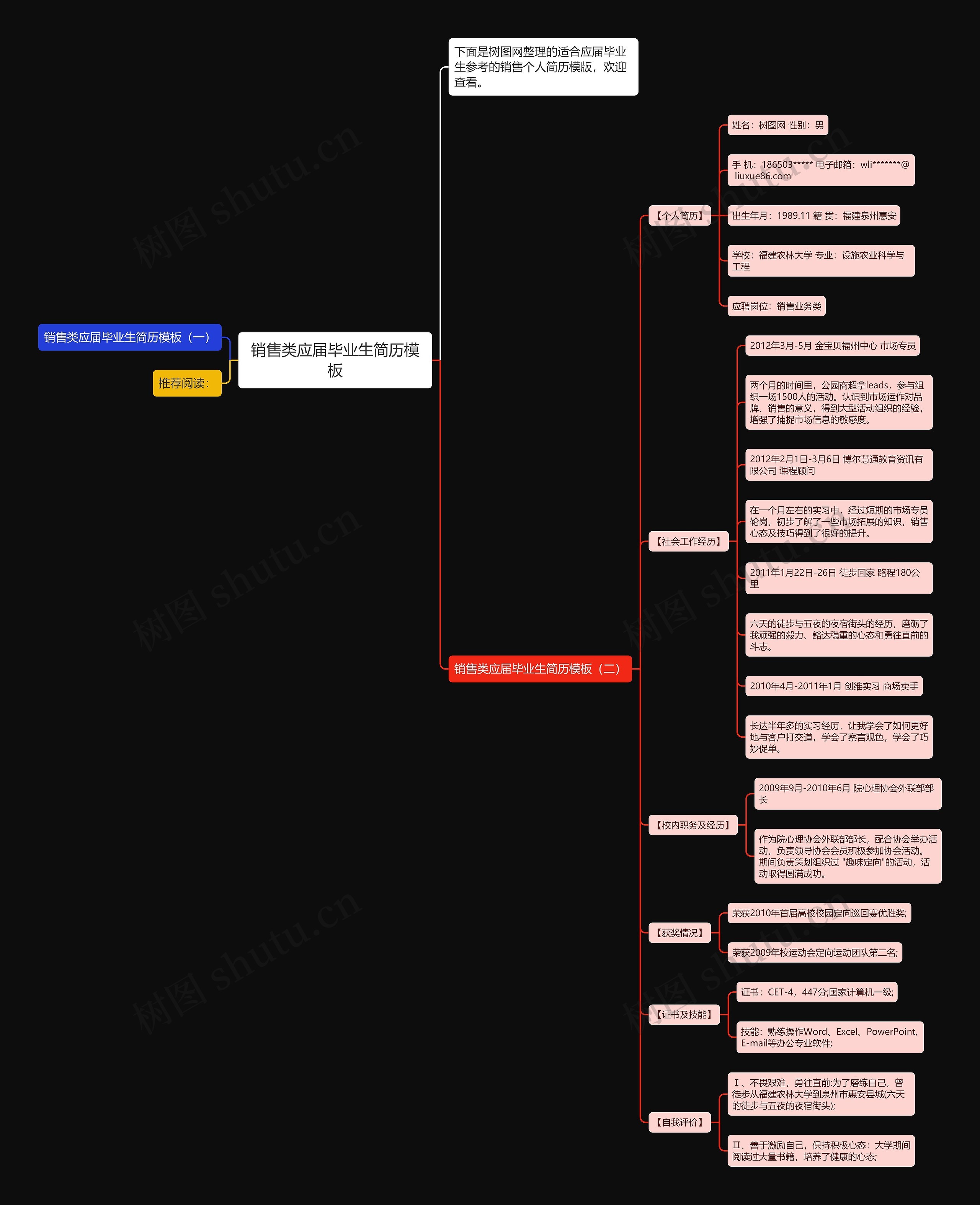 销售类应届毕业生简历思维导图