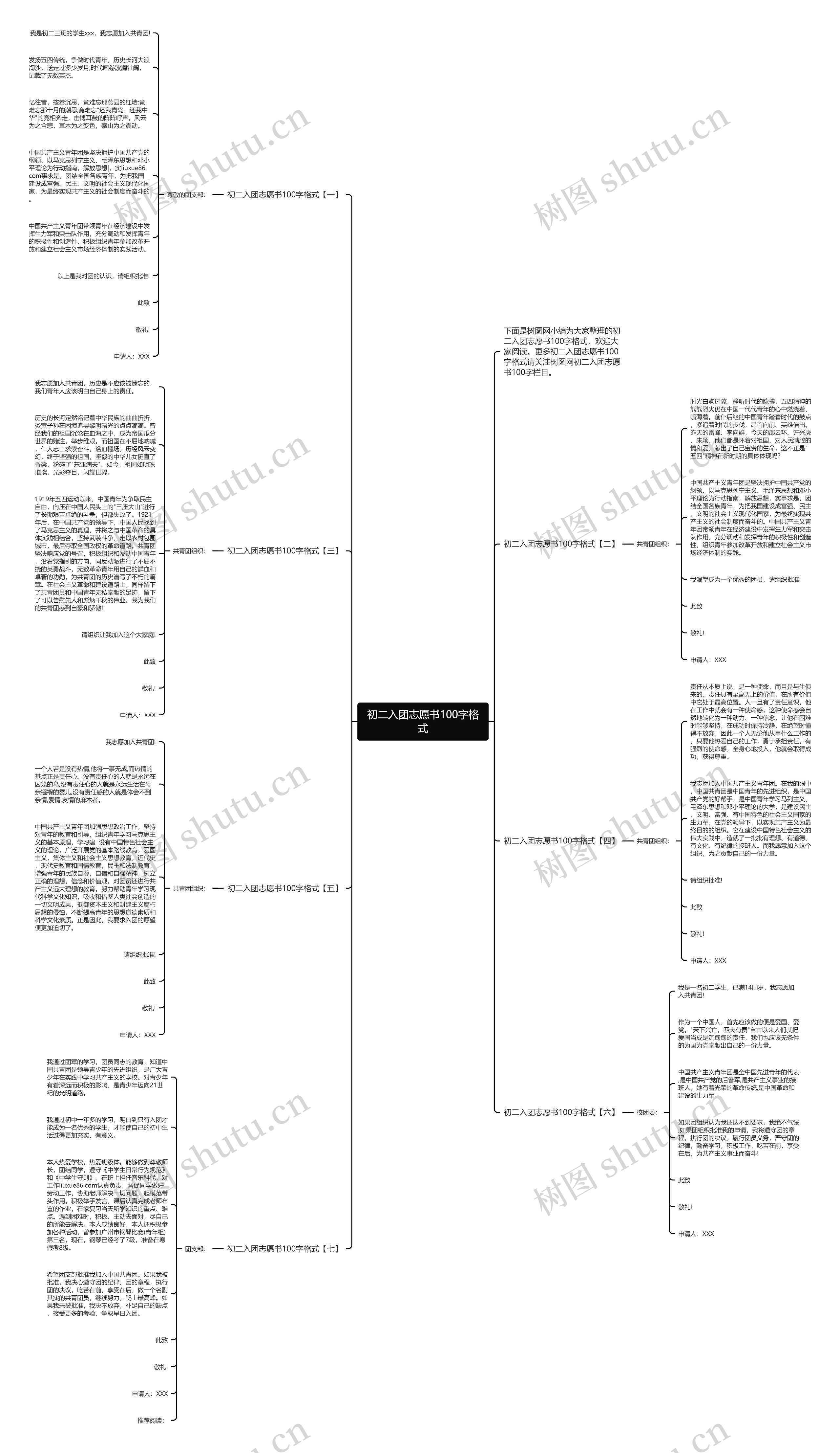 初二入团志愿书100字格式思维导图