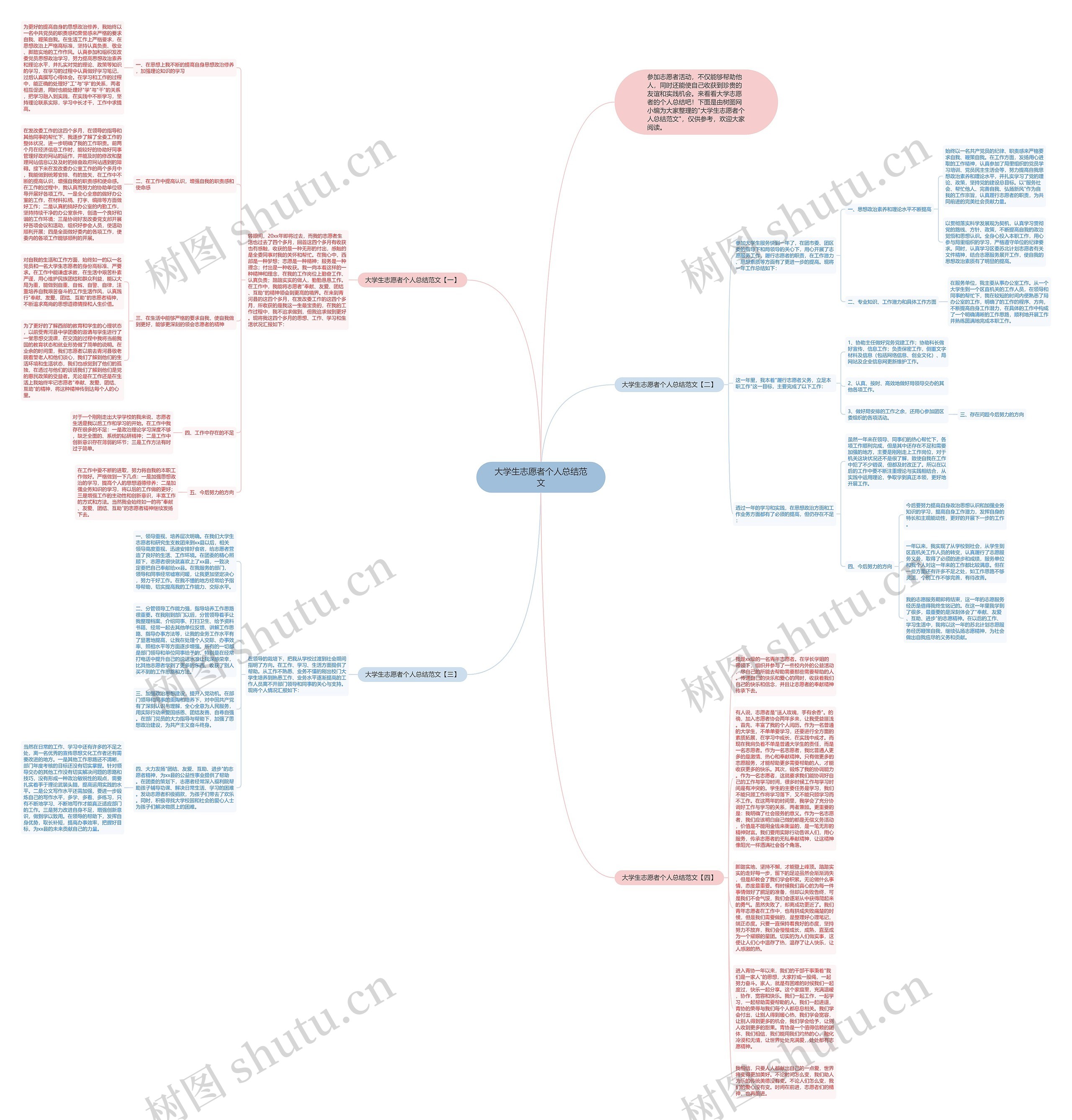 大学生志愿者个人总结范文思维导图