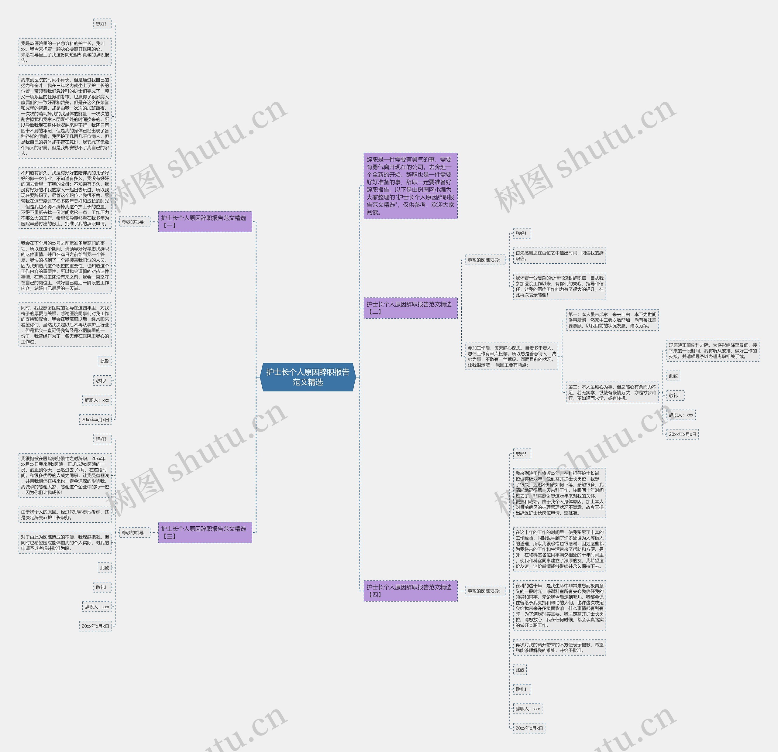 护士长个人原因辞职报告范文精选思维导图