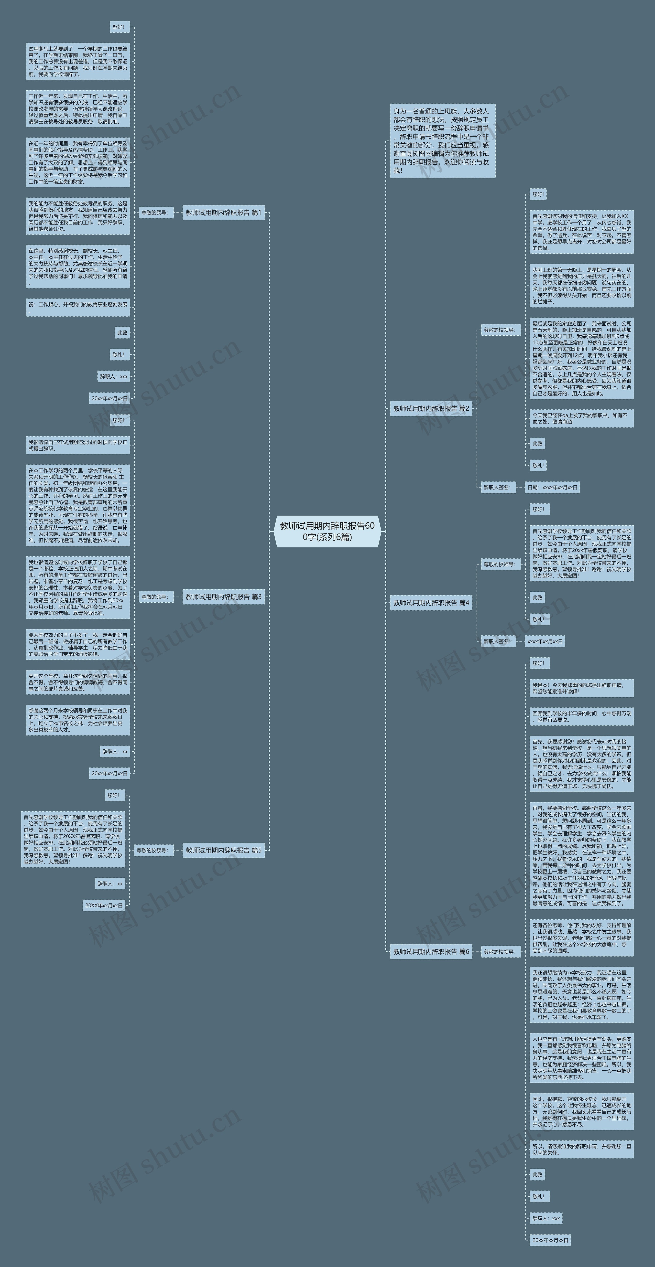 教师试用期内辞职报告600字(系列6篇)思维导图