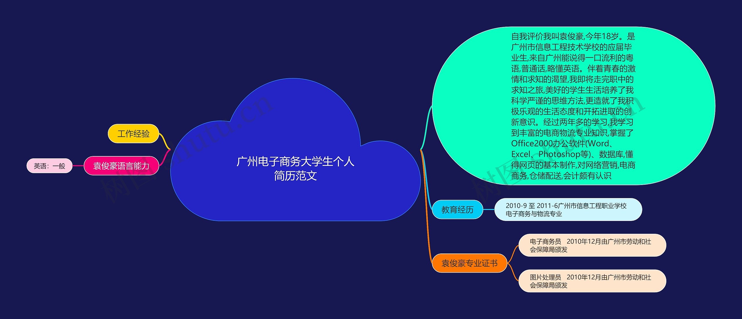 广州电子商务大学生个人简历范文思维导图