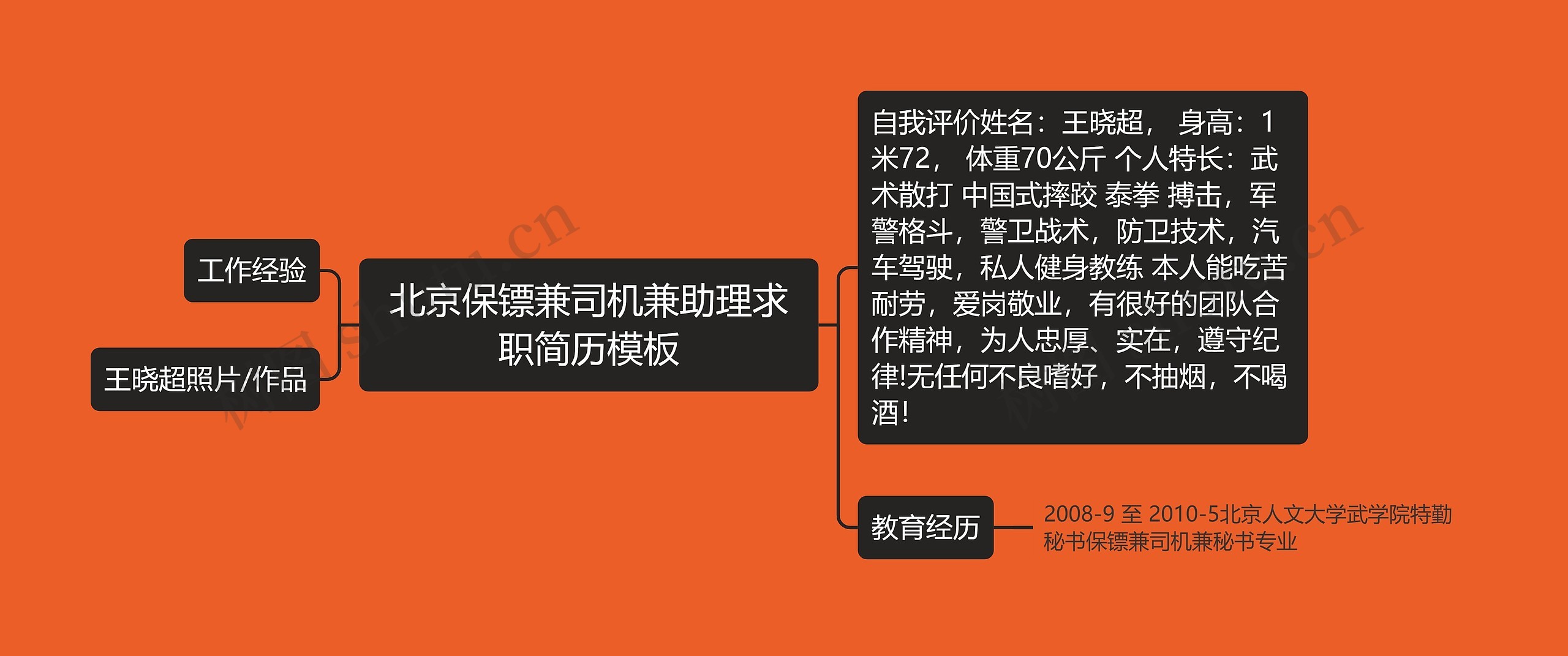 北京保镖兼司机兼助理求职简历思维导图