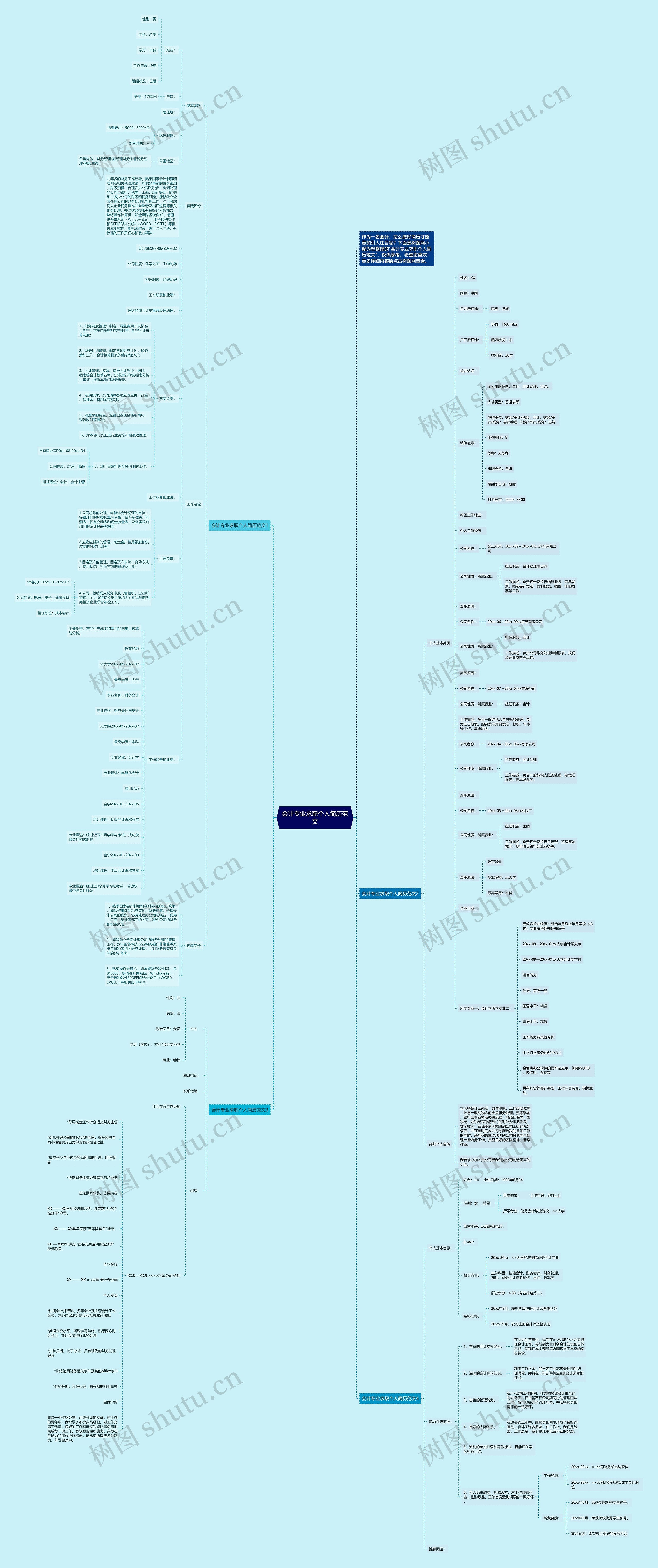会计专业求职个人简历范文思维导图